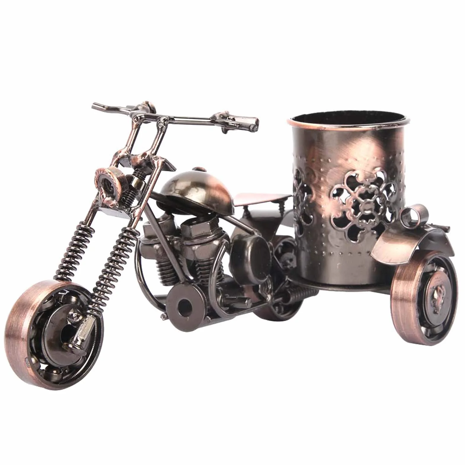 Żelazny Model Motocykla w Stylu Vintage, Stojak na Długopisy, Ozdoby na Biurko, Kreatywny Uchwyt z Litego Żelaza dla Mężczyzn
