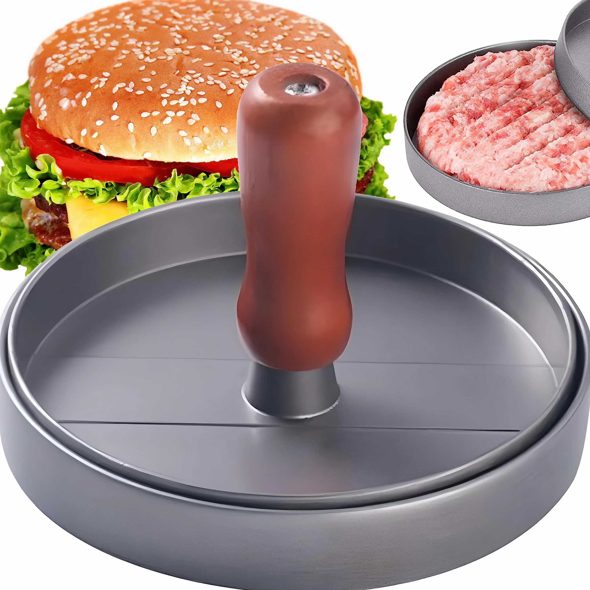 Retoo prasa do burgerów/hamburgerów, prasa do hamburgerów, prasa do burgerów na patety, do BBQ, do robienia burgerów z alu-gusu z powłoką zapobiegającą przywieraniu, wysokiej jakości prasa do mięsa