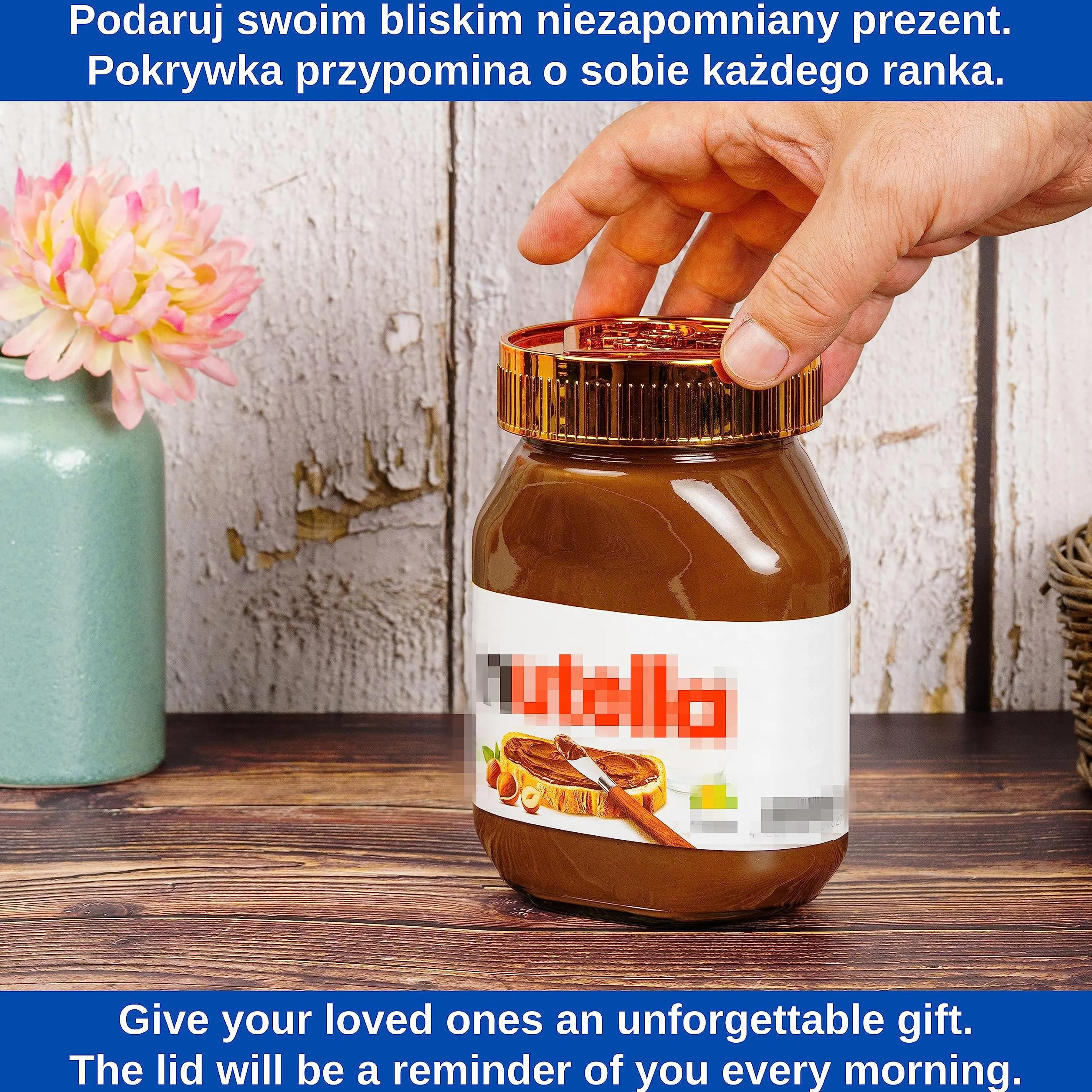 Pokrywka prezentowa LOVE YOU złota do słoika Nutella 600 g