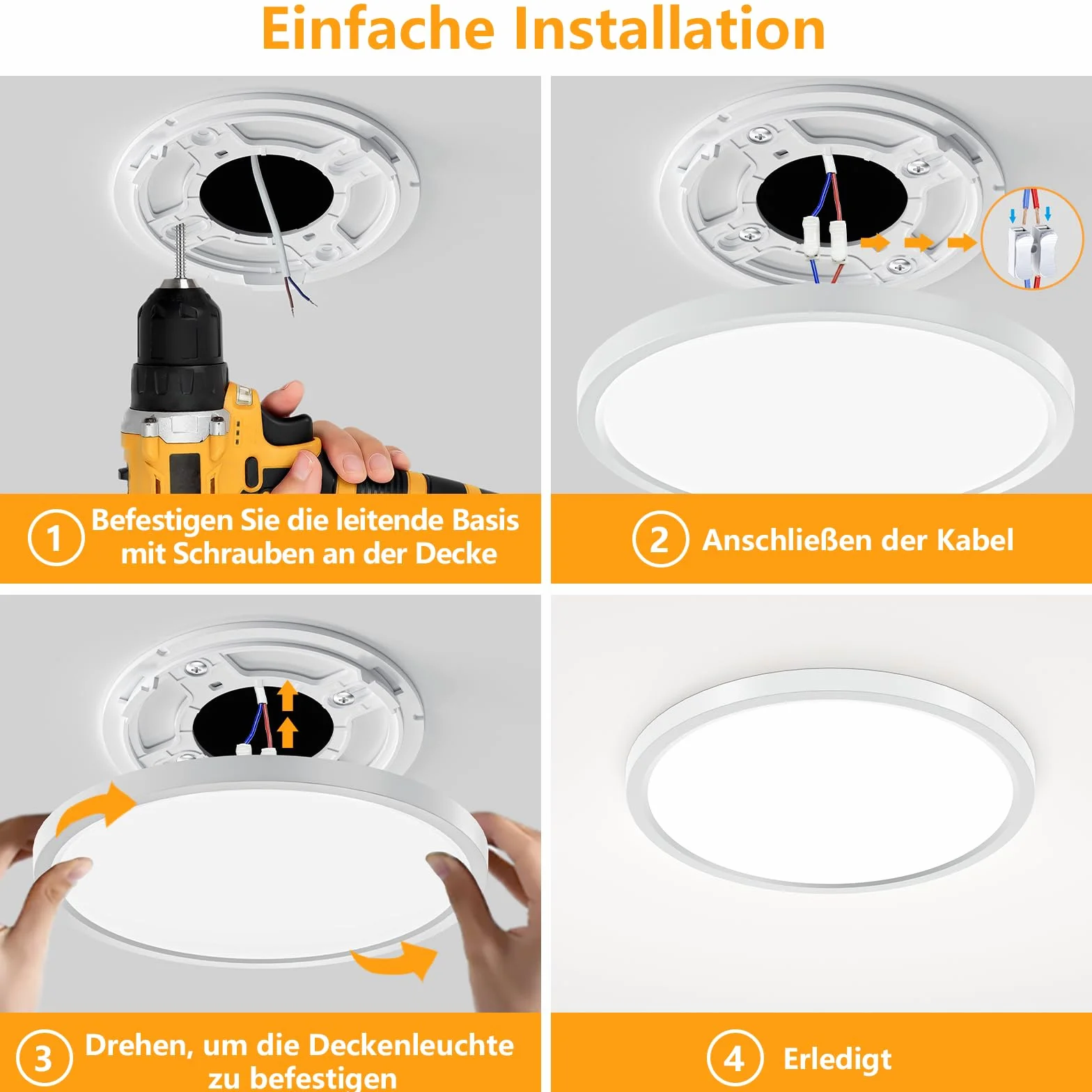 Nowoczesna lampa sufitowa Led 3000K, 18 W, 2448 lm, ciepła biel, okrągła, bardzo cienka wewnętrzna lampa sufitowa do balkonu, łazienki, sypialni, piwnicy, Ø22 cm (2 szt.)