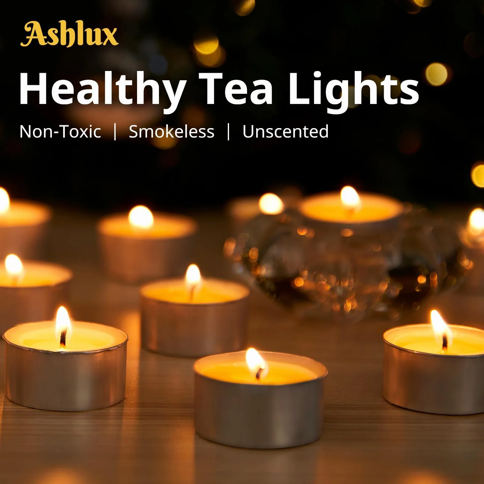 Ashlux Bezzapachowe świece palmowe tealight, 50 sztuk, 4,5 godziny palenia, białe bezdymne świeczki bez parafiny, do dekoracji stołu, ślubów i imprez