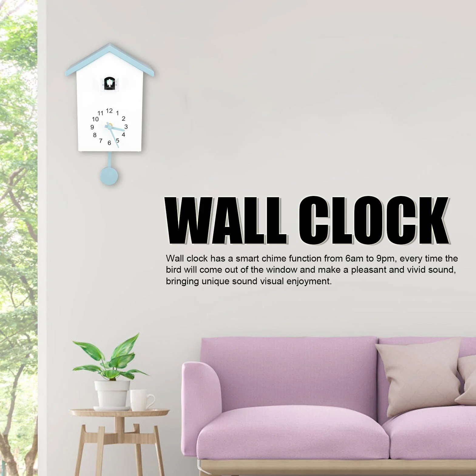 Zegar ścienny z kukułką, Zegar z pracującym ptakiem, Niebieski wall art godzinowy nowoczesny