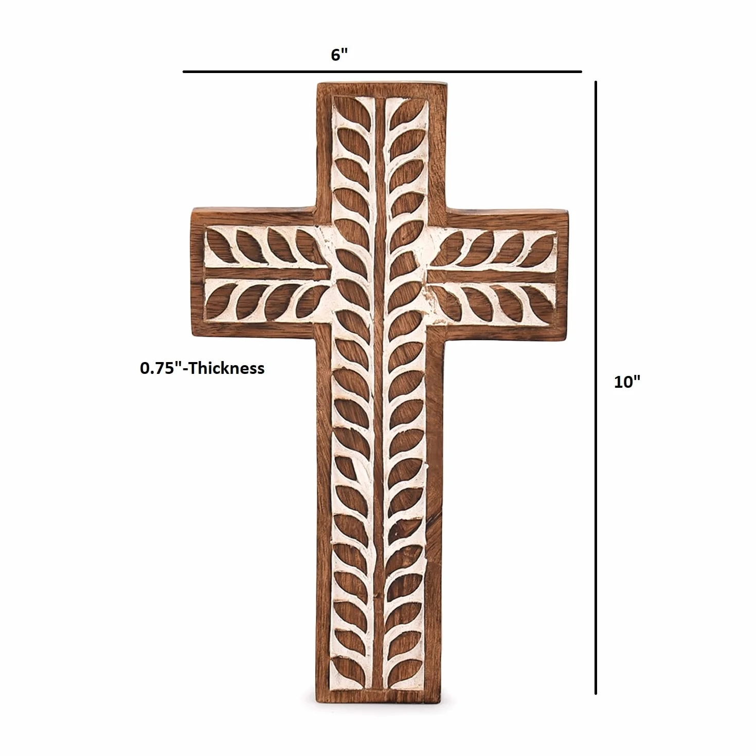 Kimona Drewno mango religijny katolicki krzyż wiszący na ścianie kwiatowe rzeźby salon wystrój domu do przedpokoju, biura, salonu (25,4 cm x 15,24 cm x 1,90 cm)