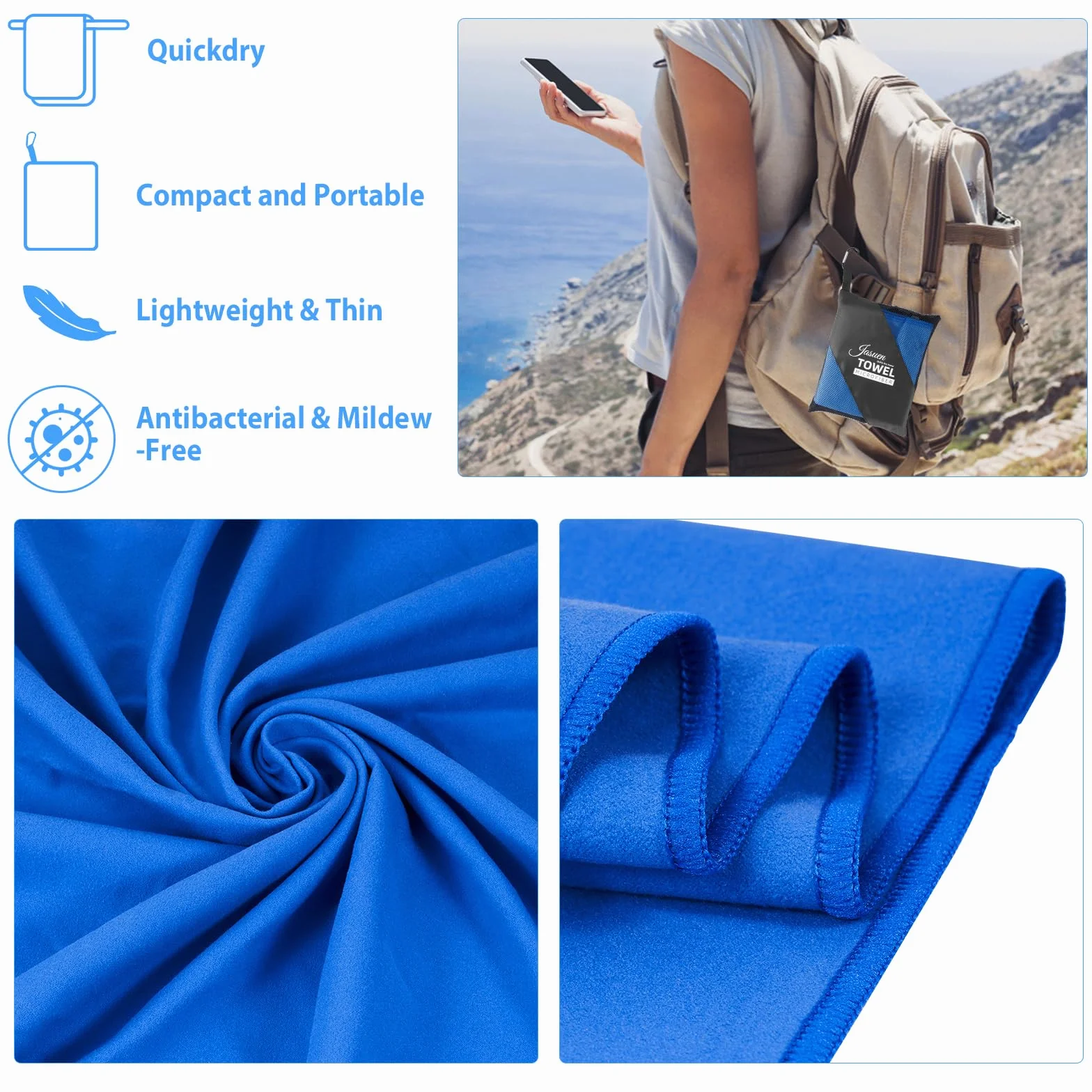 Zestaw ręczników z mikrofibry 180 x 80 cm XXL szybkoschnący podróżny sportowy outdoorowy plażowy