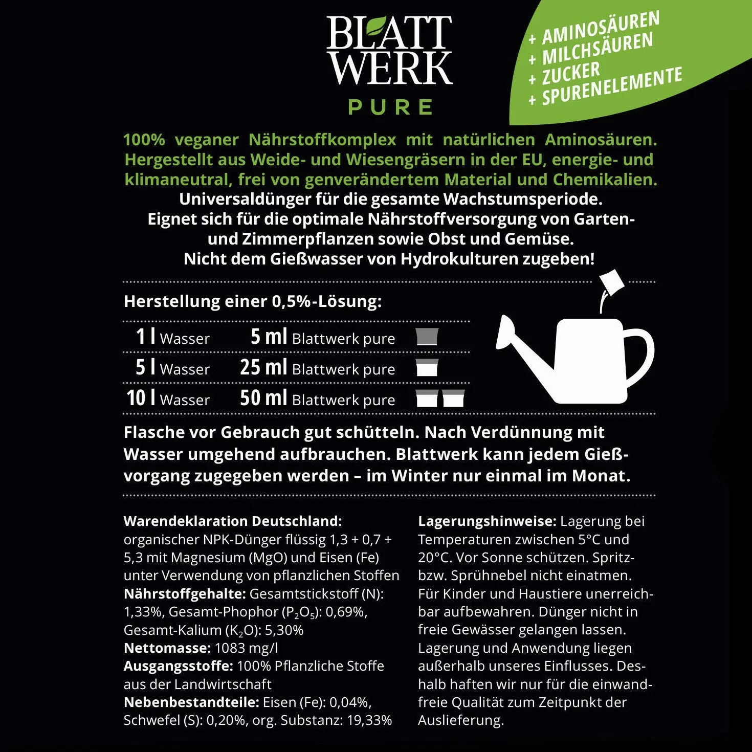 BLATTWERK Pure Bio uniwersalny nawóz płynny do roślin pokojowych, roślin kwitnących, trawników, owoców i warzyw – NPK nawóz do warzyw, pomidorów, nawóz do trawnika, nawóz do kwiatów, płynny nawóz bio