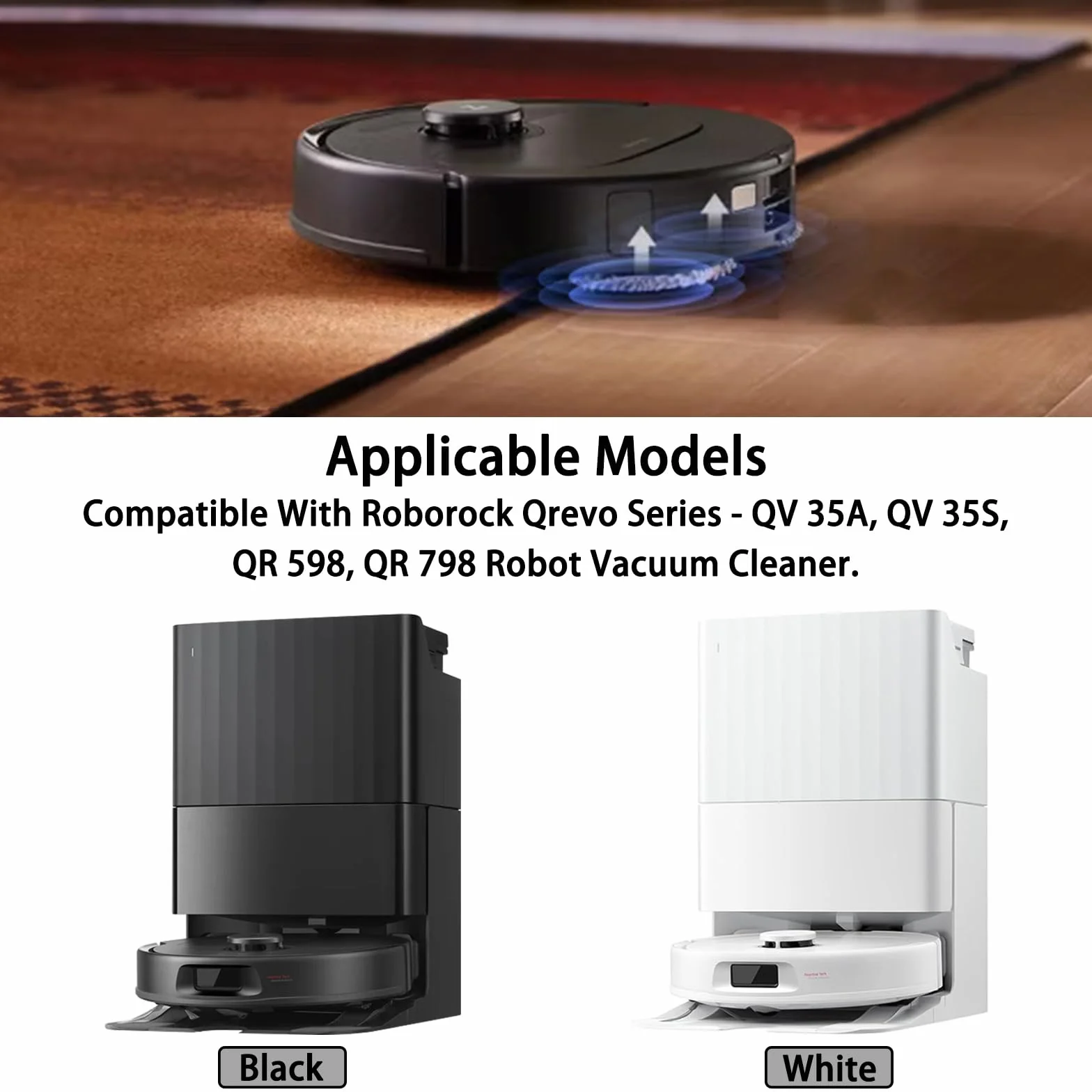Akcesoria zamienne do roborock serii Qrevo - QV 35A, QV 35S, QR 598, QR 798 robot odkurzający, 2 szczotki główne, 4 szczotki boczne, 4 filtry HEPA, 6 ściereczek, 6 worków do odkurzacza