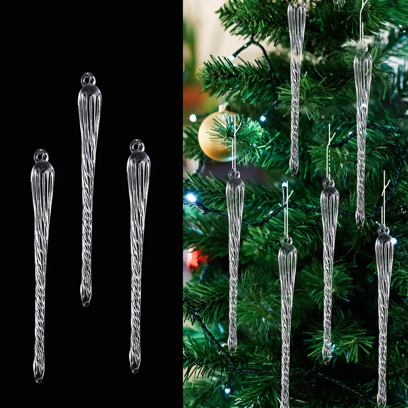 30szt. ozdoby choinkowe sople lodu akrylowe przezroczyste zestaw sopli lodu 12cm dekoracje choinkowe ozdoba choinkowa akrylowa do zawieszenia (Kształt C-12cm)