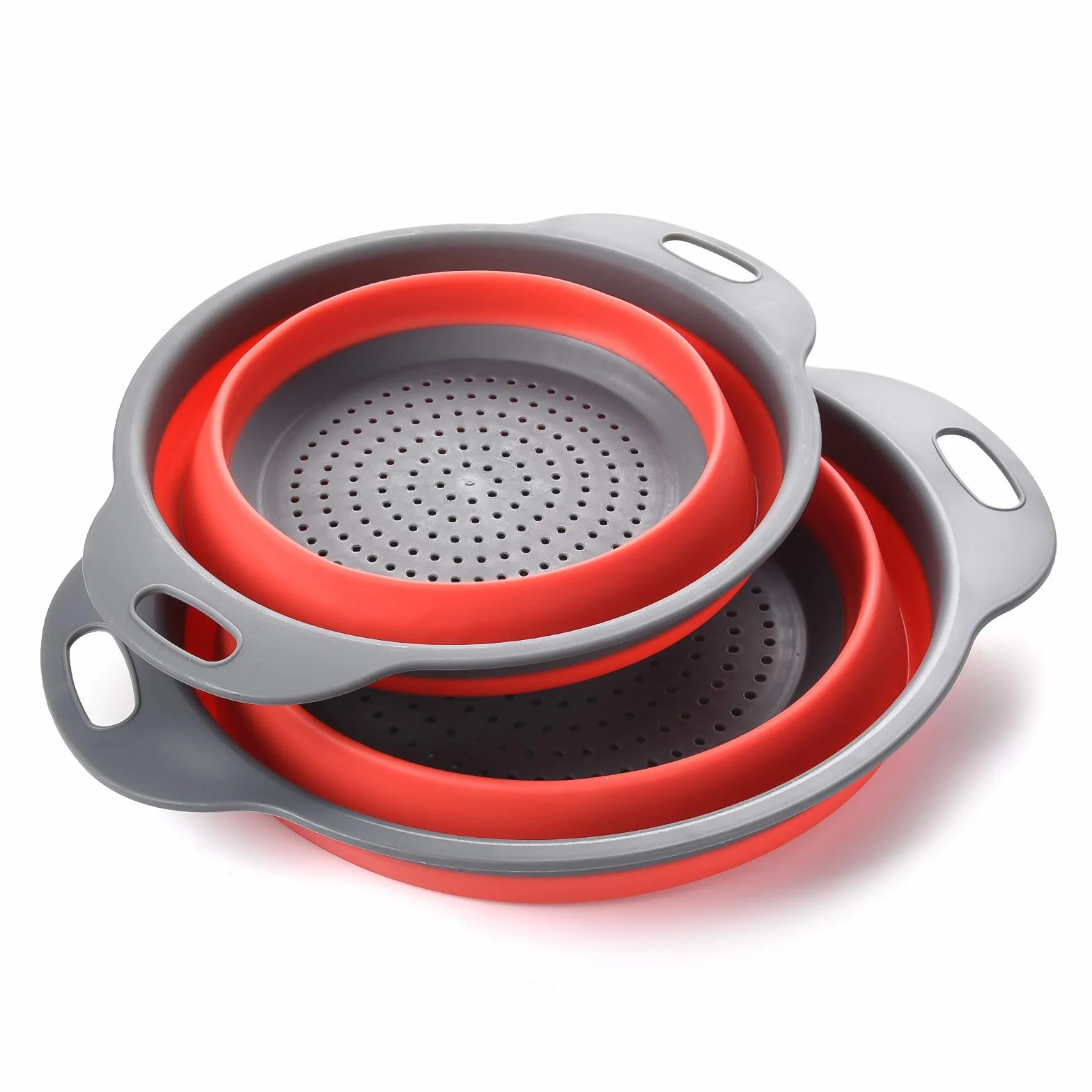 ZUOFENG Składany cedzak, silikonowe sito kuchenne do odcedzania makaronu, przyjazne dla środowiska, nietoksyczne, łatwe do czyszczenia, 2 rozmiary w zestawie: 20 cm i 25 cm (czerwone)