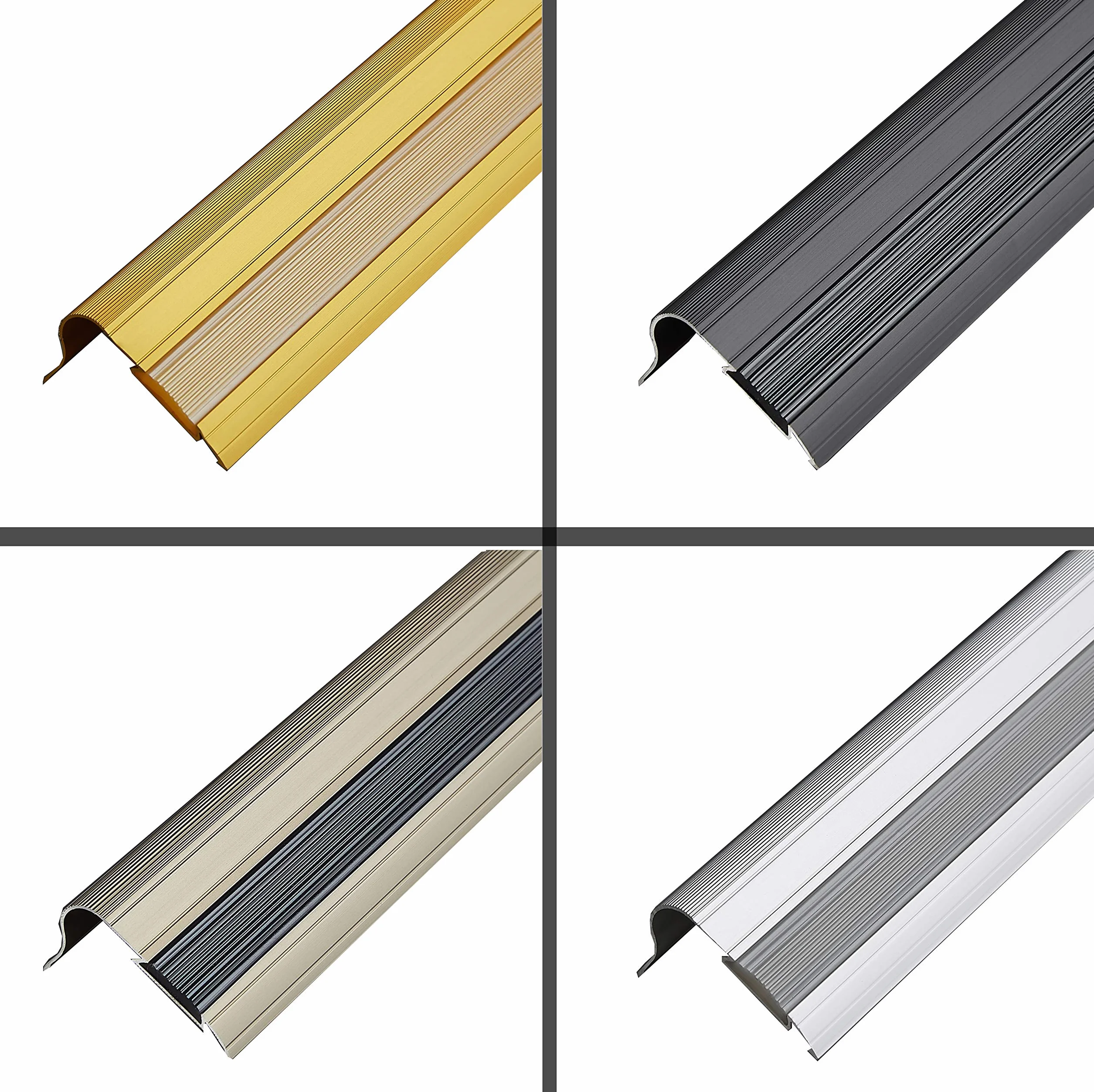 Narożnik schodów, krawędź schodów, z gumową wkładką, aluminium, kątownik 30 x 45 mm, kolor złoty, długość 1340 mm, samoprzylepny, łatwy montaż