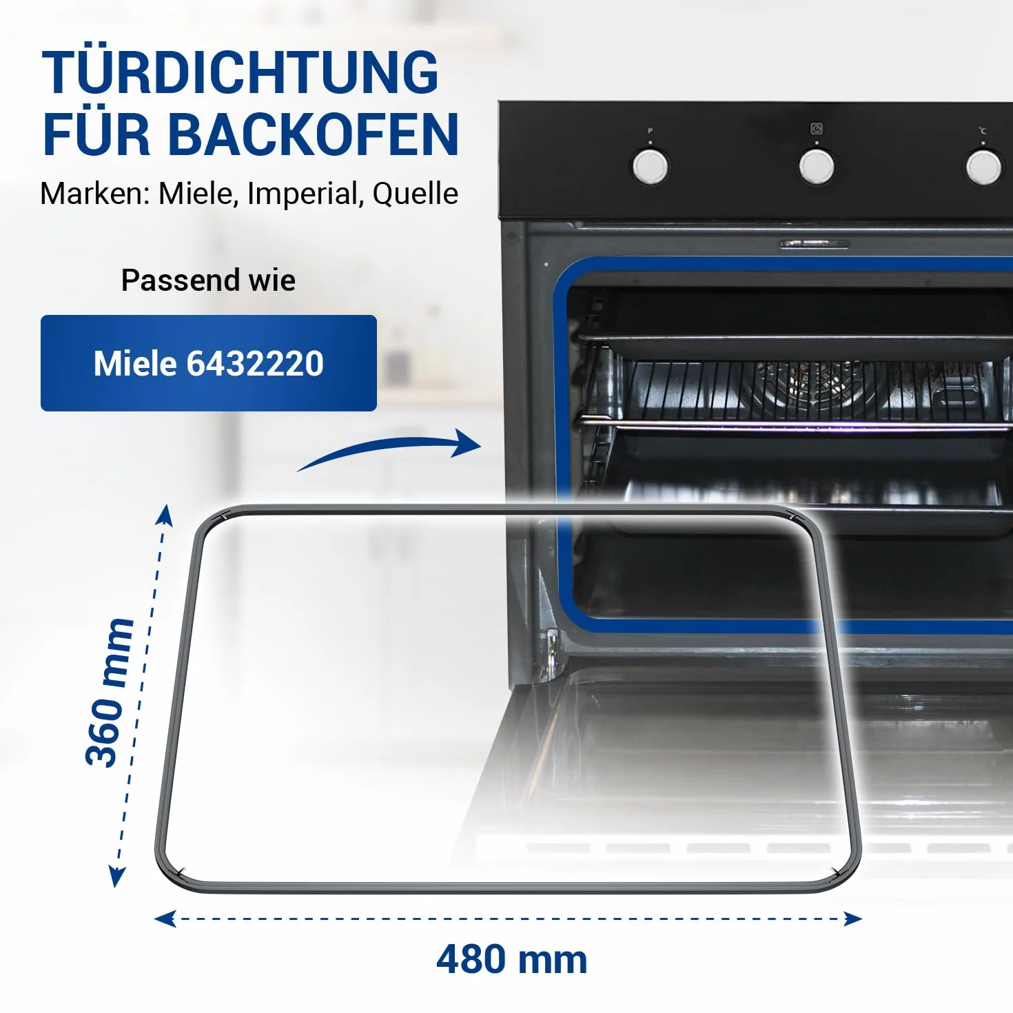 VIOKS Uszczelka do drzwi piekarnika gumowa 480 x 360 mm z 4 haczykami do Miele Imperial 6432220