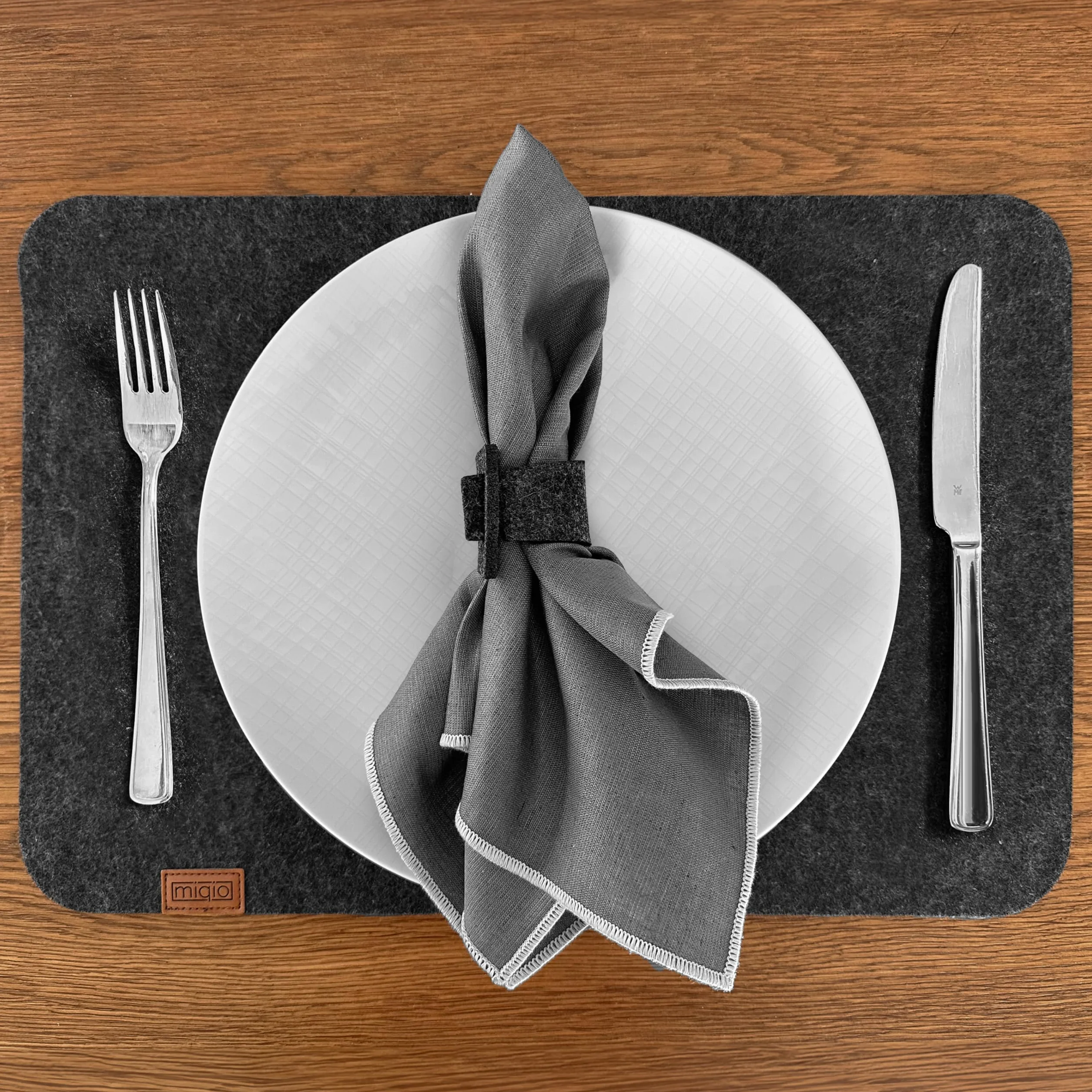 MIQIO® Serwetki bawełniane 45x45 cm zestaw 6 sztuk 100% bawełna ekologiczna GOTS BCI Ökotex ciemnoszare