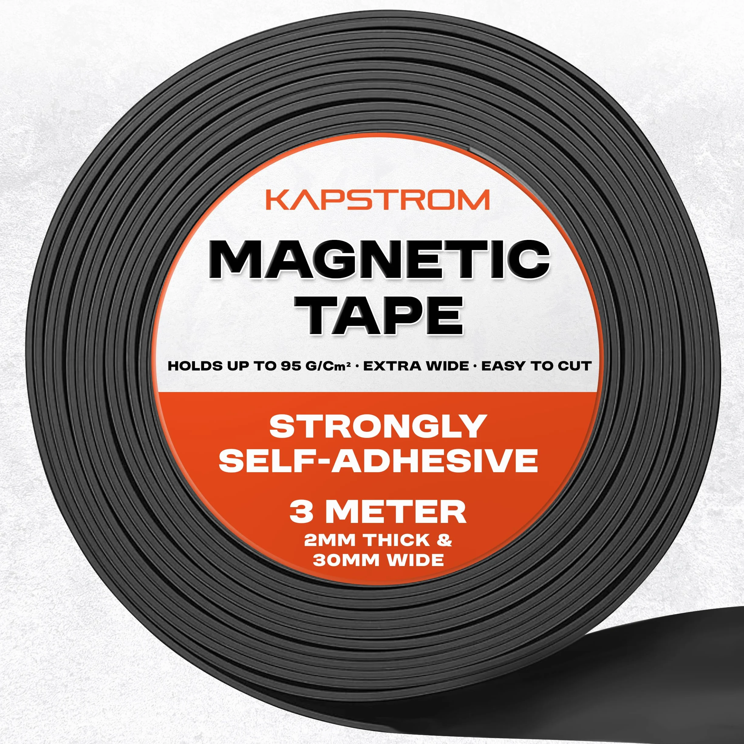Magnetic Tape Roll (3 Meter / 120” Long & 3 cm / 1.2” Wide), Premium Magnetic Strips w/ 3M Strong Self-Adhesive Backing, Easy to Cut to Size