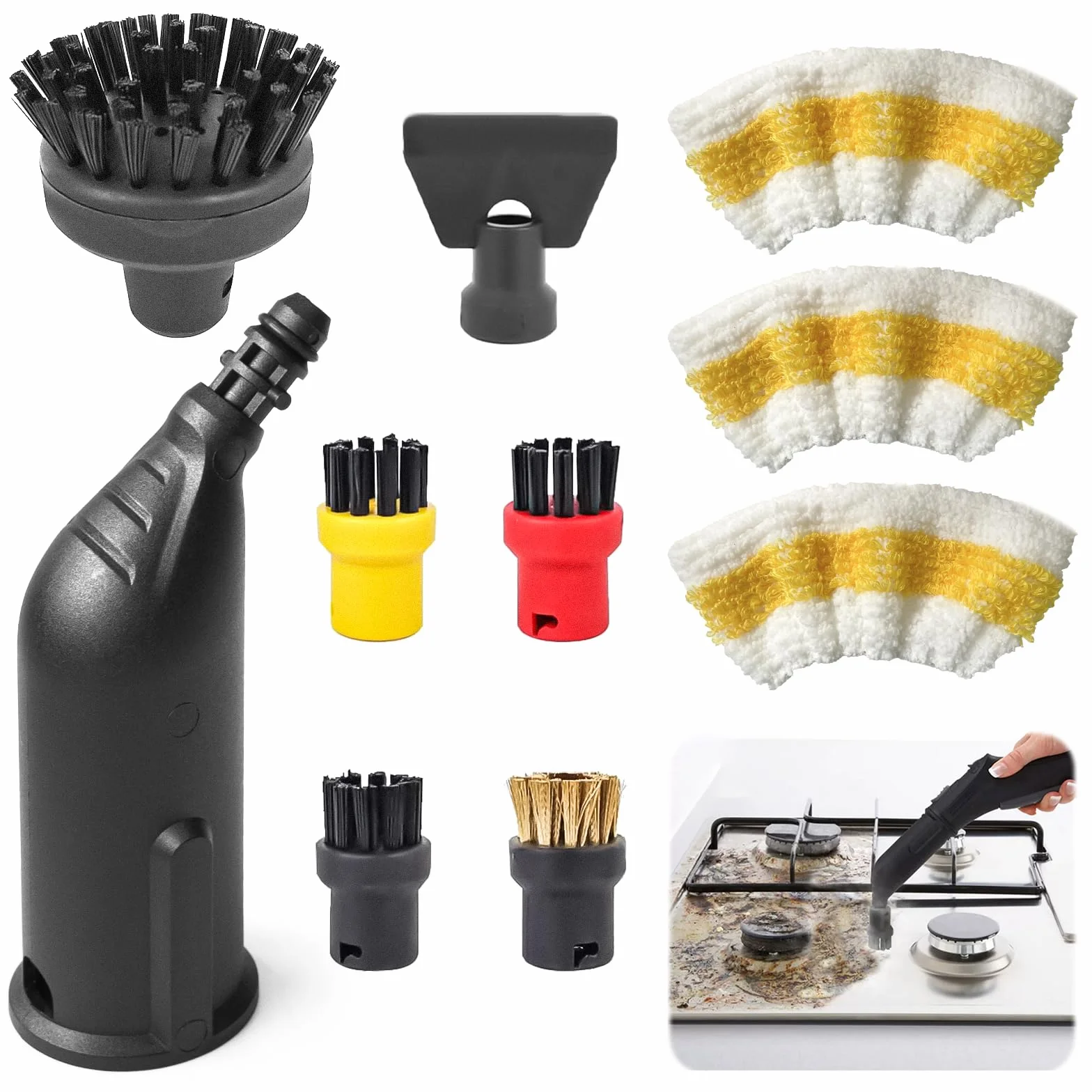 10 sztuk akcesoriów do odkurzacza parowego Kärcher Easyfix SC1, SC2, SC3, SC4, SC5, akcesoria, zestaw szczotek okrągłych, szczotka do czyszczenia parą, części zamienne