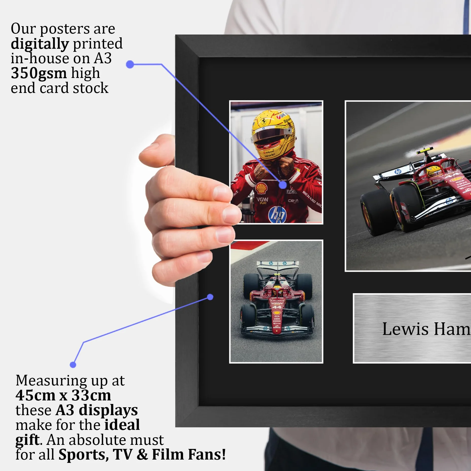 HWC Trading Lewis Hamilton Ferrari Prezenty Z Nadrukiem Podpisane Zdjęcie Z Autografem Dla Fanów Wyścigów F1 Formuły 1 - A3 Oprawione
