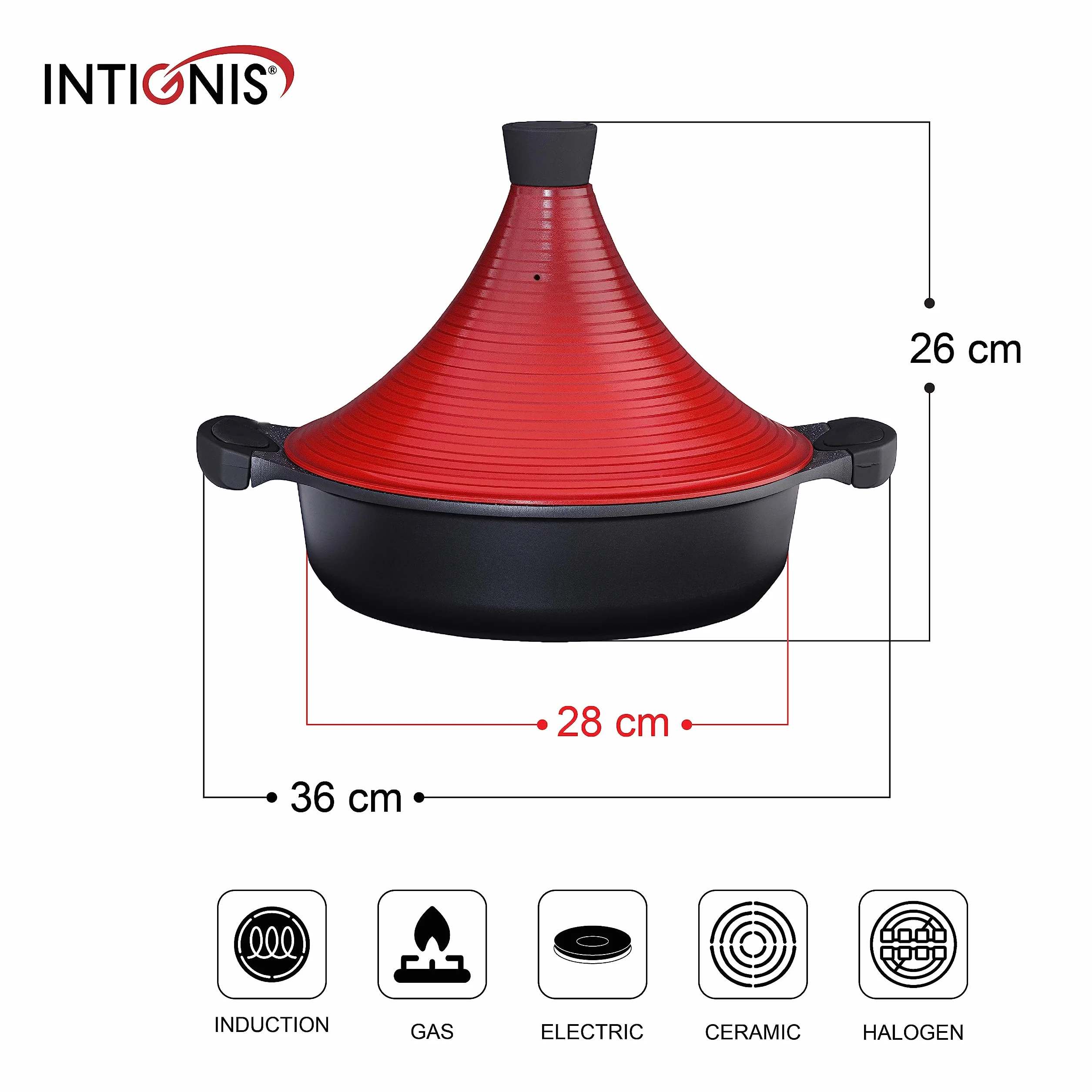 Marokański garnek do gotowania tagine | Indukcja | Pokrywka samoprzylepna 28cm duża metalowa | Super Non Stick Tradycyjny Tender Slow Cook Tajin Garnek do Zapiekanek (Multi)