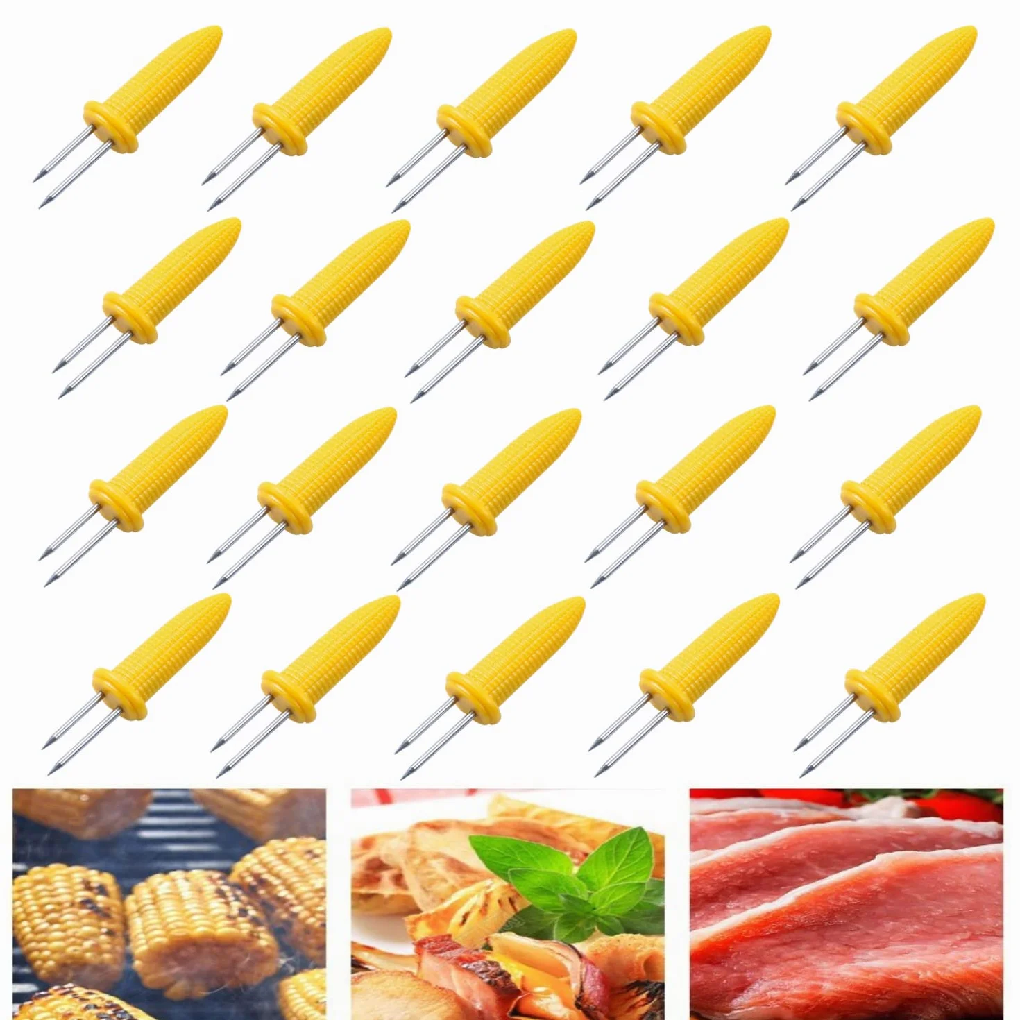 20 szt. szpikulce kukurydzy, ze stali nierdzewnej, widelce kukurydzy, stojak na kolby kukurydzy, stojak na szpikulce kukurydzy, do grilla, do domu, kuchni, grilla, owoców Forks, na Boże Narodzenie Maiskolbenspieße