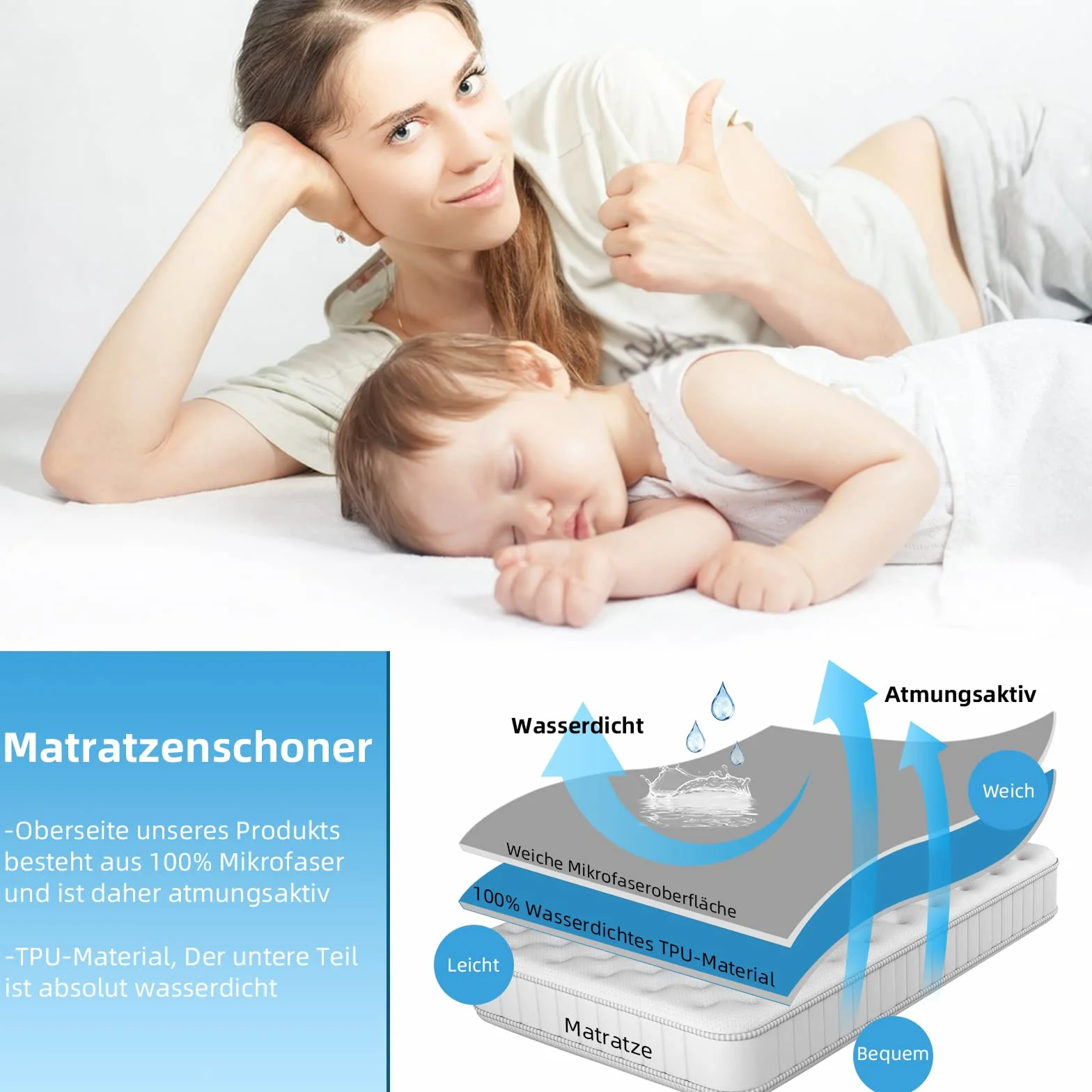 Wodoszczelny ochraniacz na materac, 140 x 200 cm, prześcieradło z gumką, oddychające nakładka na materac, prześcieradło, wysokiej jakości prześcieradło z gumką, podkładka przeciw nietrzymaniu