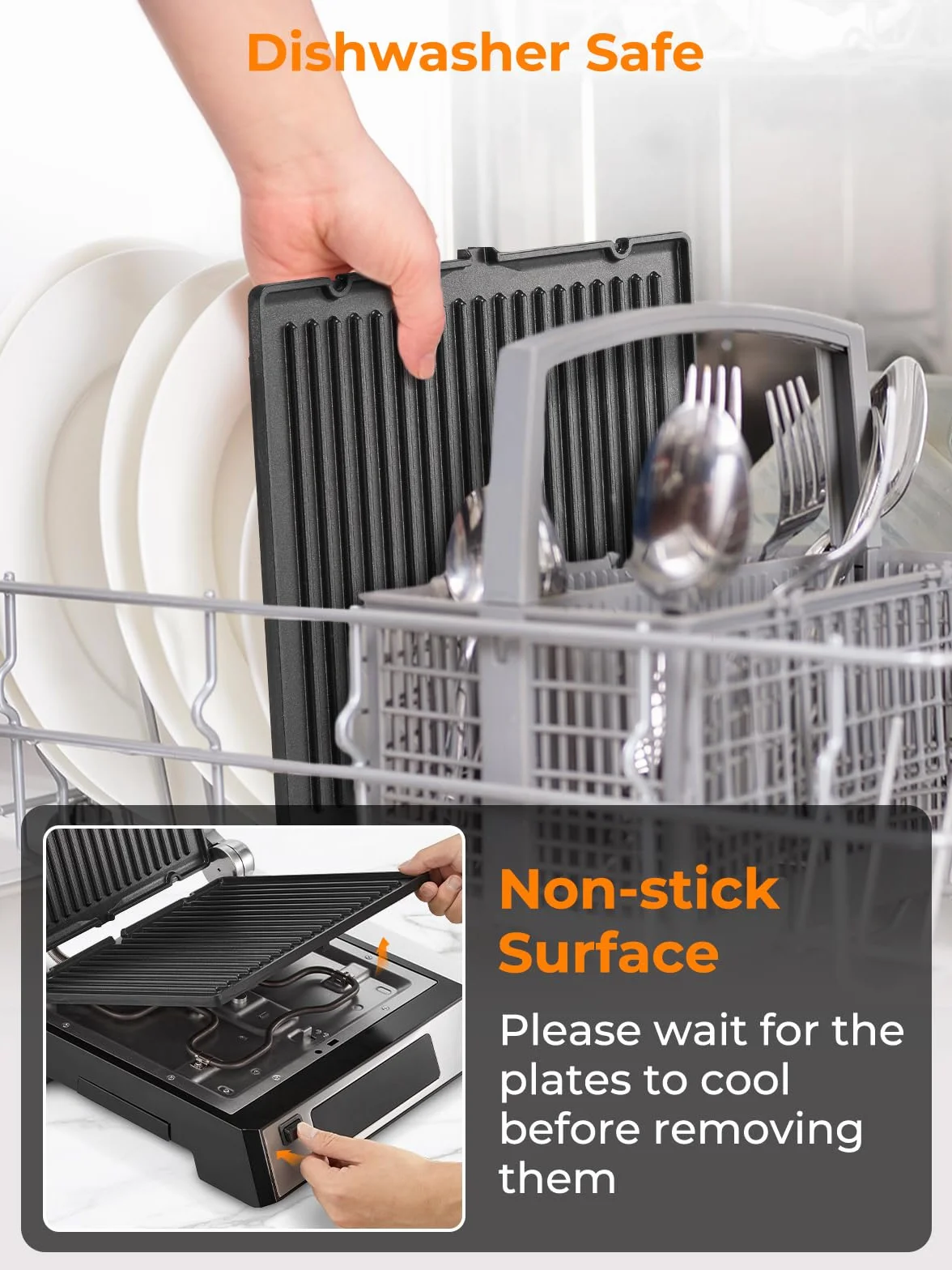 FOHERE Grill kontaktowy XL, wielofunkcyjny, opiekacz do kanapek i gofrownica 4 w 1, 2200 W, z 4 zdejmowanymi płytami z powłoką zapobiegającą przywieraniu, indywidualny czas i temperaturę, wskaźnik LED
