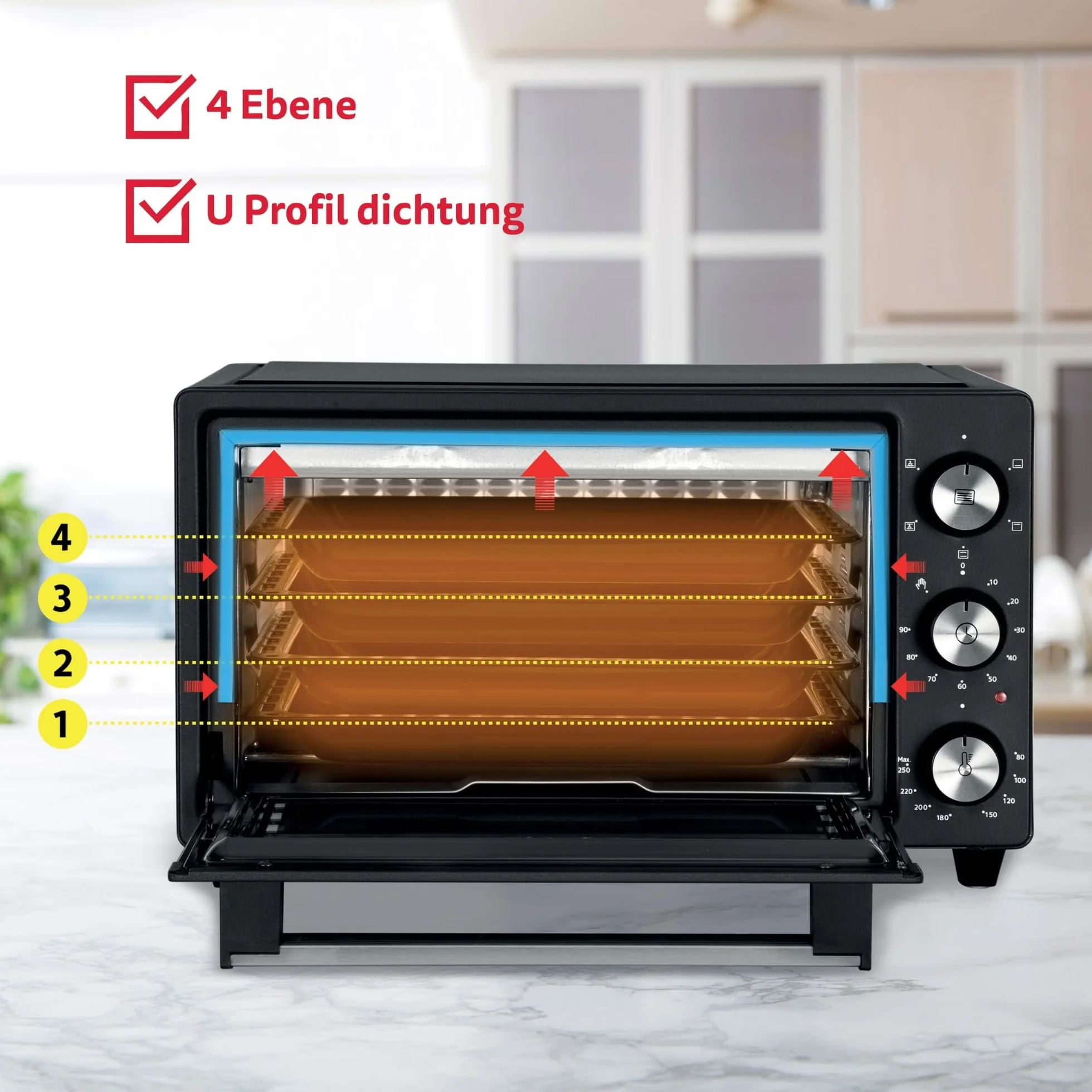 ICQN Mini piekarnik 20 l 1500 W grzanie górne/dolne z funkcją obracania ciepła 5 funkcji grillowania timer czarny