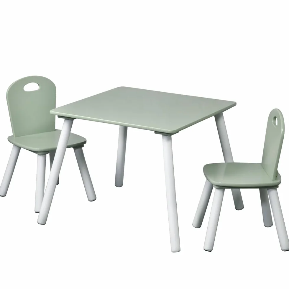 Kesper | stolik dziecięcy z 2 krzesłami, materiał: płyta pilśniowa, wymiary: 55 x 55 x 45 cm, kolor: biały, zielony | 17733 13