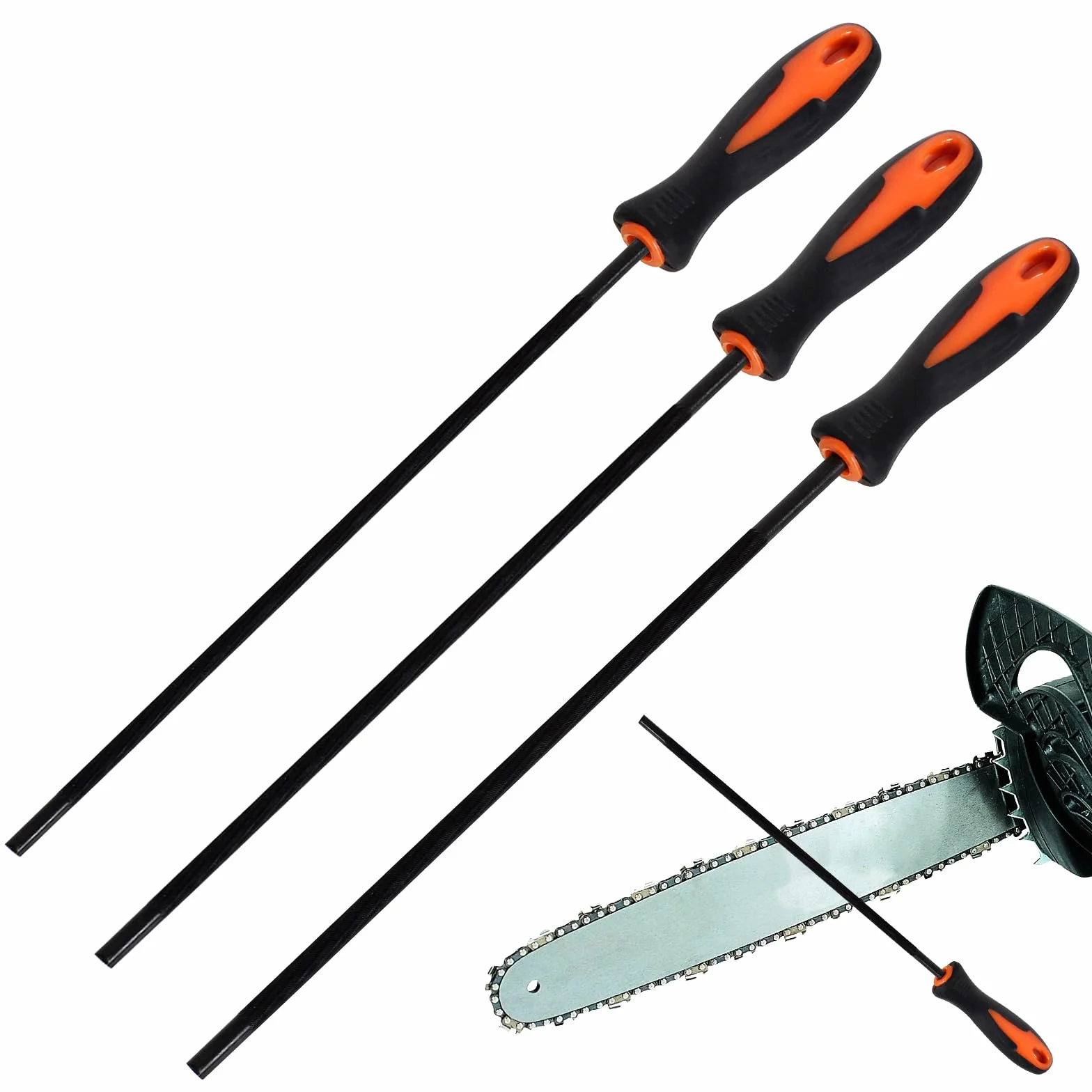 3 sztuki pilników do piły łańcuchowej, pilników, pilników do piły łańcuchowej, zestaw pilników z uchwytem, 3 rozmiary 4,0 mm, 4,8 mm, 5,5 mm, nadają się do pił łańcuchowych