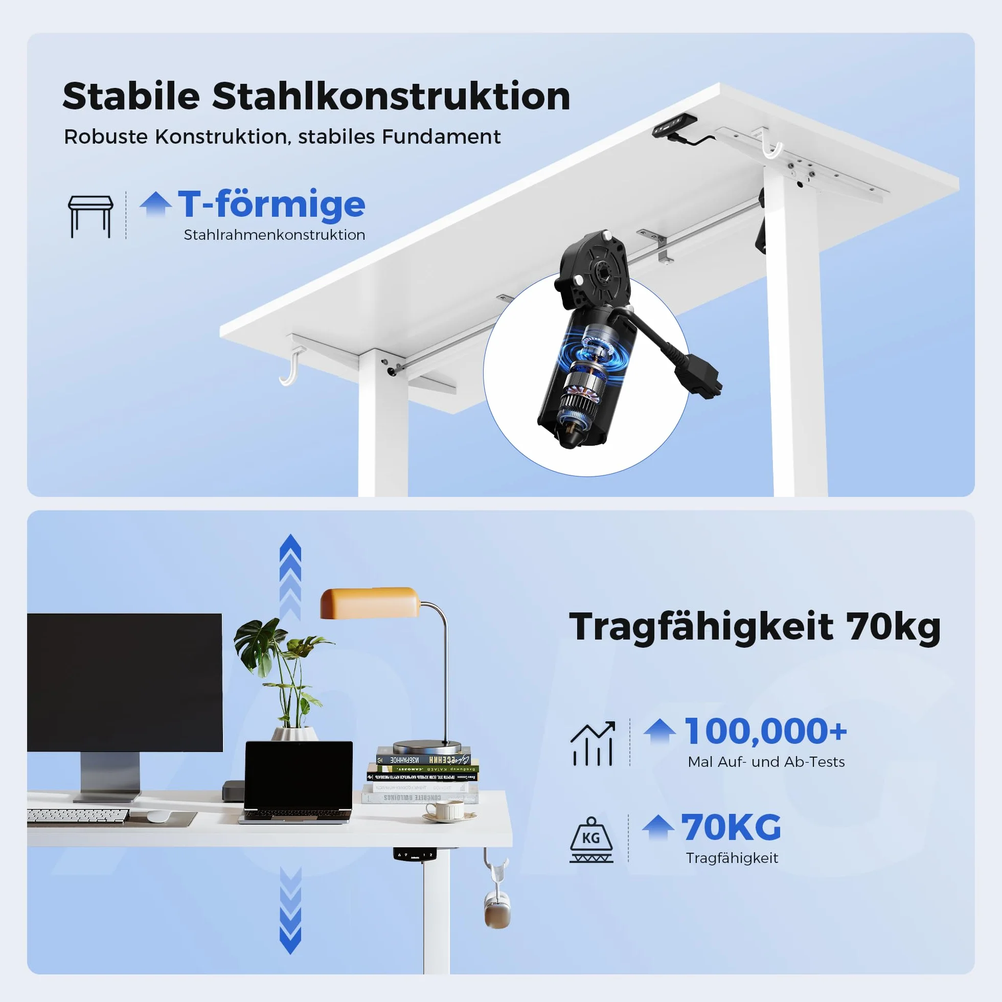 Agilestic Biurko z regulacją wysokości 100 x 60 cm, stabilne biurko z elektryczną regulacją wysokości i ręcznym sterowaniem z pamięcią, ergonomiczne biurko do pracy na stojąco lub siedząco, biały