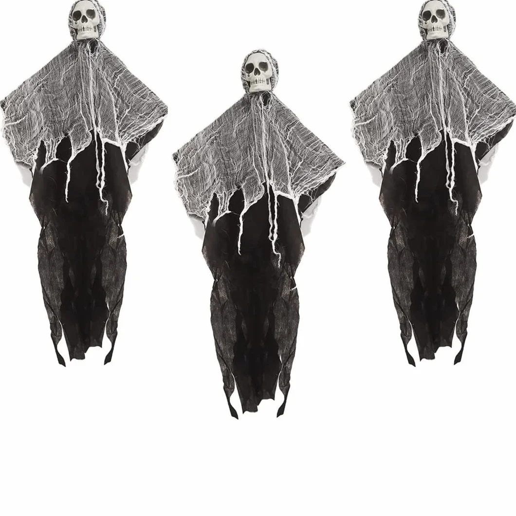 TRIXES Wiszący duch - dekoracje na drzwi - wisząca czaszka - Halloween - ogród dla domu - ganek - czarne drzwi wejściowe - 3 szt