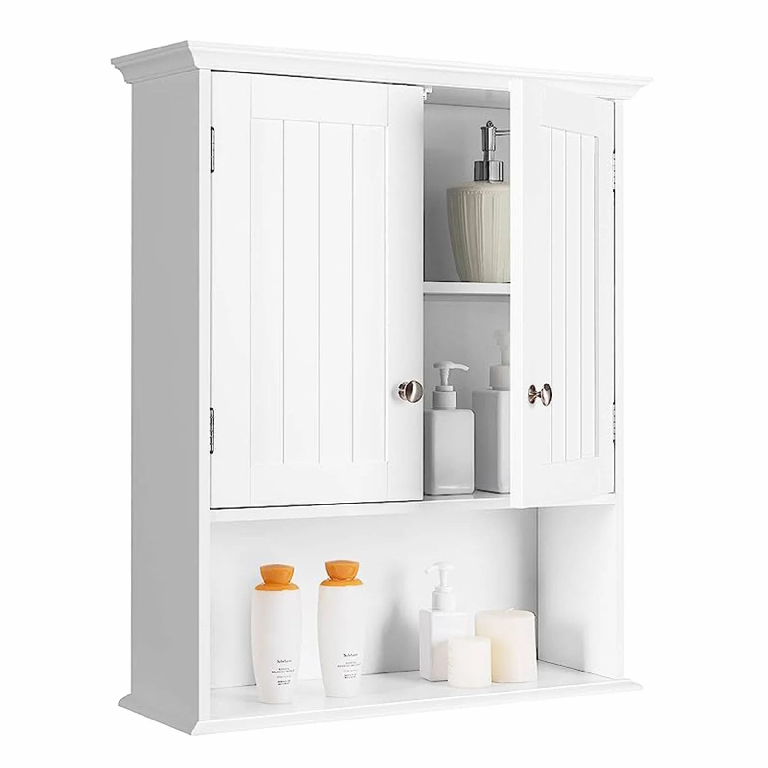 GOPLUS szafka wisząca do łazienki, szafka łazienkowa z drewna z regulowanym regałem, szafka wisząca na ścianie, szafka do łazienki i kuchni, 60×19×71cm (Biały)