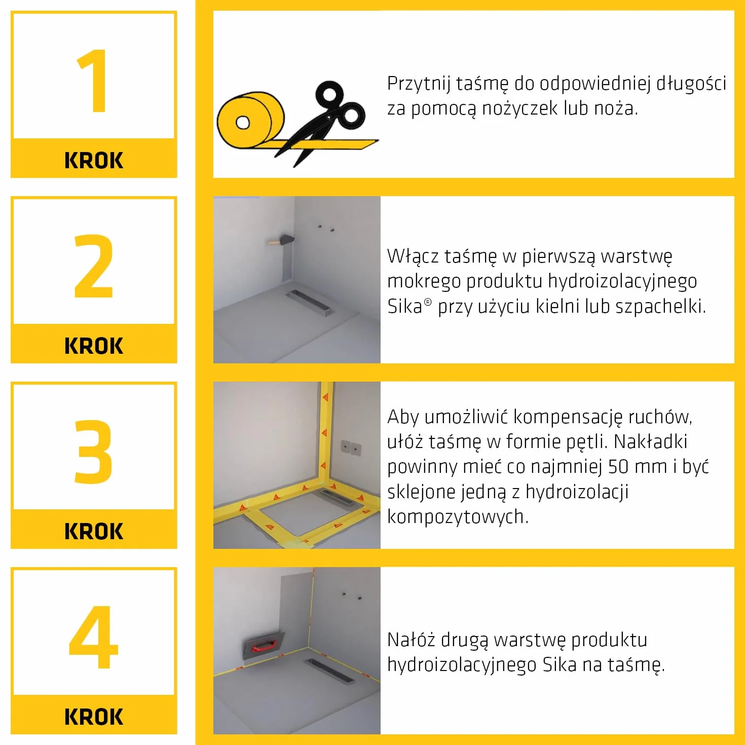 Sika - Taśma do uszczelnień szczelin i dylatacji pod płytki ceramiczne - SikaSeal Tape S do pomieszczeń mokrych - Wysoka elastyczność - Wodoszczelność - 5 m