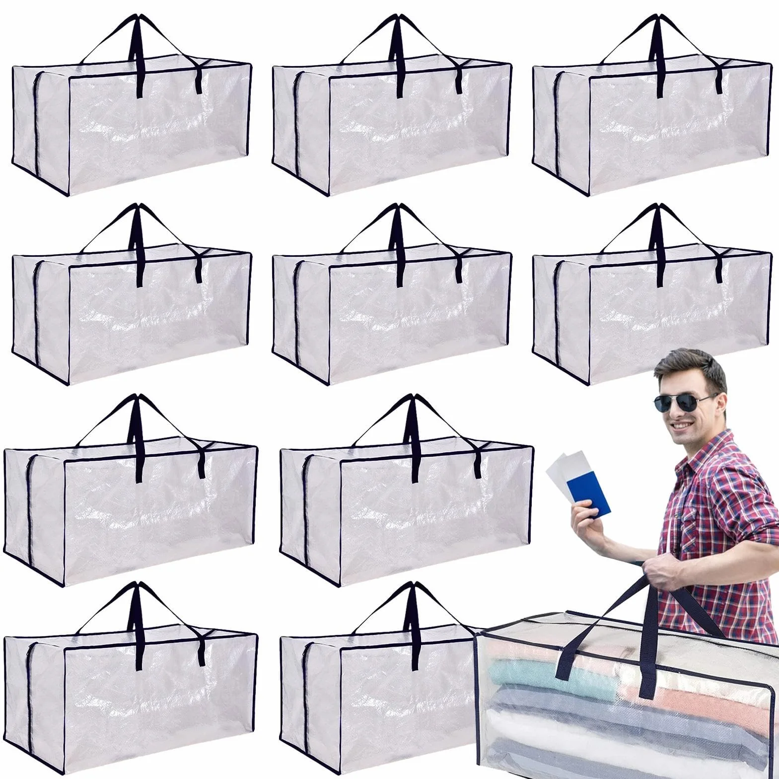 Large Packing Storage Bags, Heavy-Duty Moving Totes with Zipper and Thick Tear-Resistant Material, Space-Saving Organizer for Home and Travel, 29.13x14.17x12.99 Inches