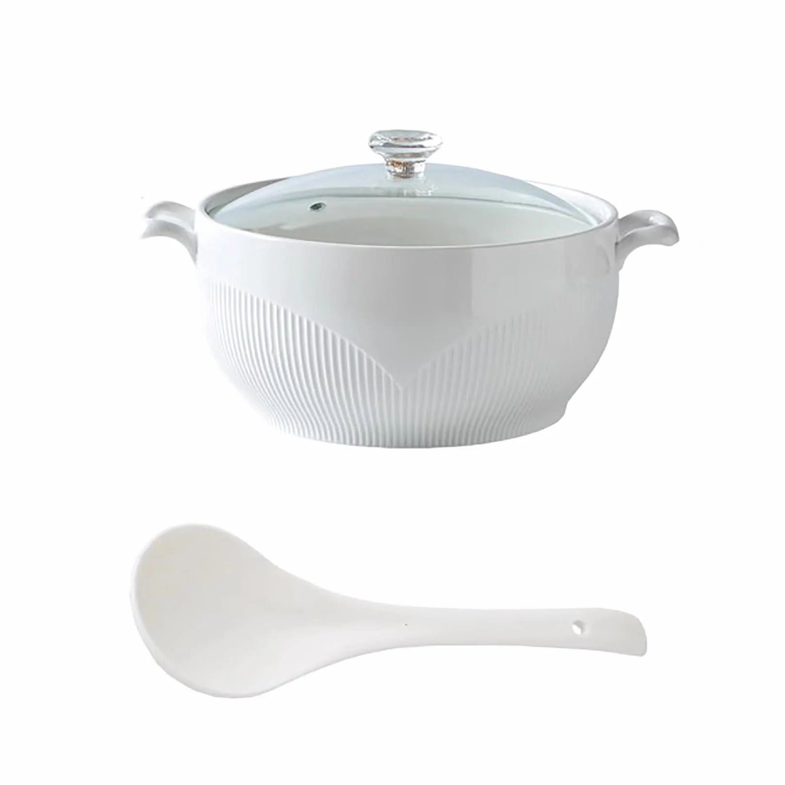 Waza do zupy ze szklaną pokrywką i łyżką, miska do zupy porcelanowej do serwowania stołów kuchennych,White,L