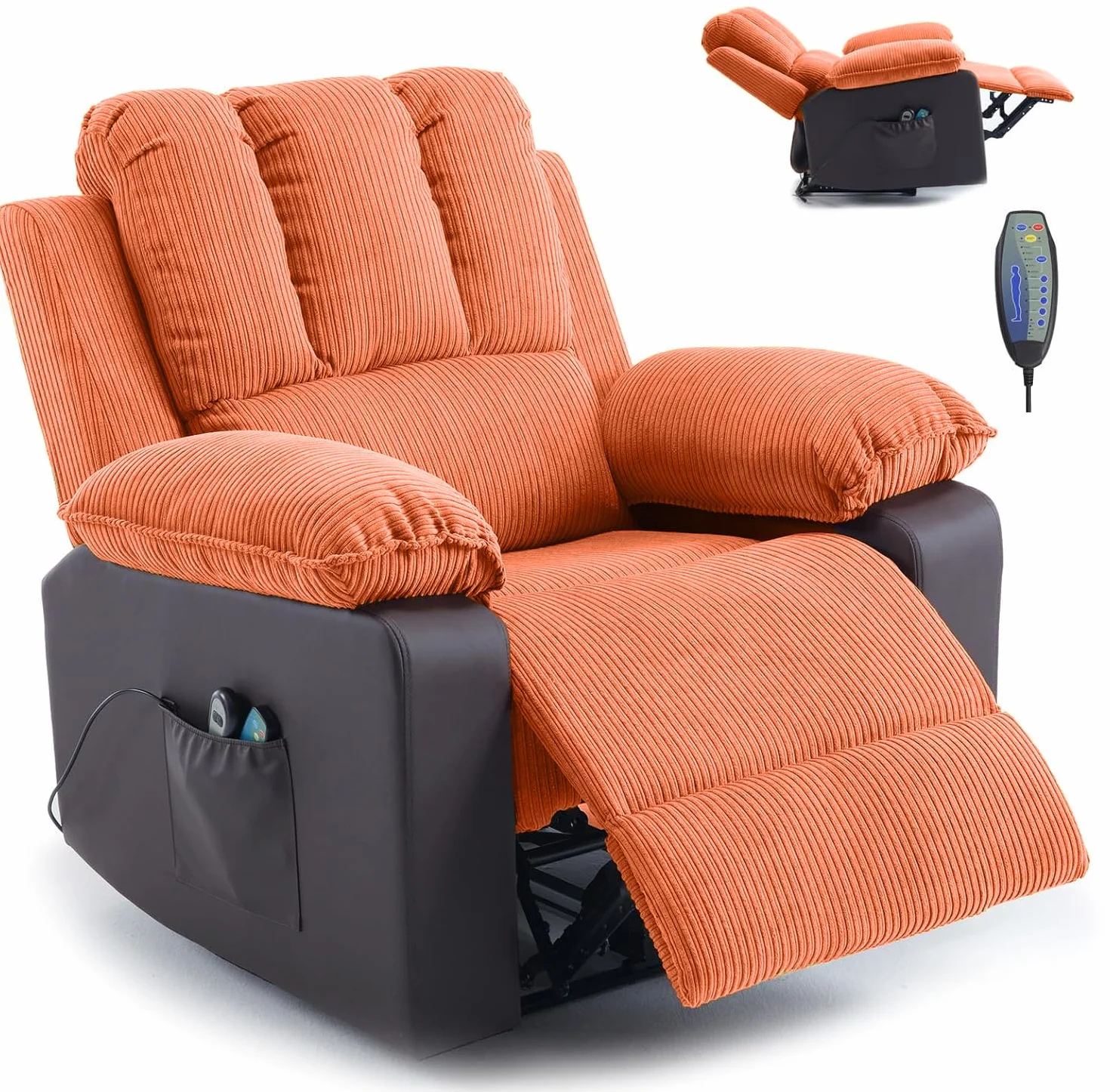 Fotel relaksacyjny do masażu, regulowany fotel relaksacyjny z podnóżkiem i pilotem zdalnego sterowania, ergonomiczny fotel do salonu, biura