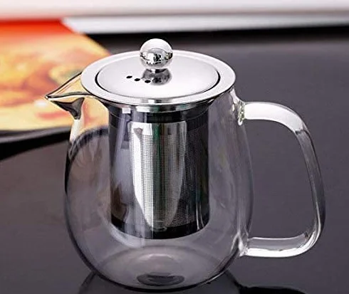 Szklany czajniczek z zaparzaczem, dzbanek do herbaty, 500 ml, bezpieczny na płytę kuchenną, z odpornym na wysokie temperatury zaparzaczem ze stali nierdzewnej, zestawem do przygotowywania herbaty