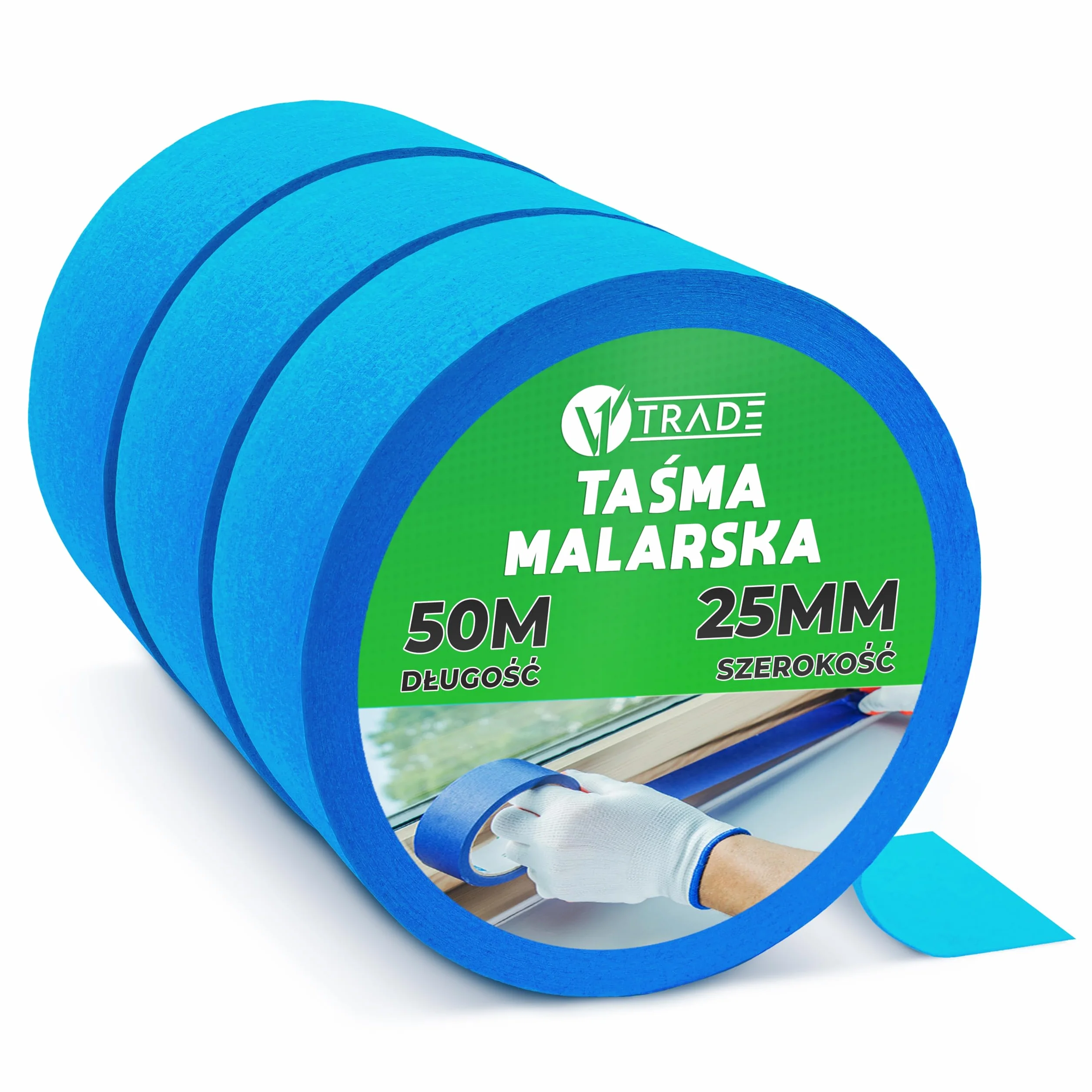 V1 Trade - Taśma Malarska - Taśma Niebieska, Odporna na Promieniowanie UV, Wodoodporna, Zewnętrzna Taśma Maskująca Niebieska, Taśma Malarska 50 mm x 25 m (50 mm x 25 m (3 sztuki))