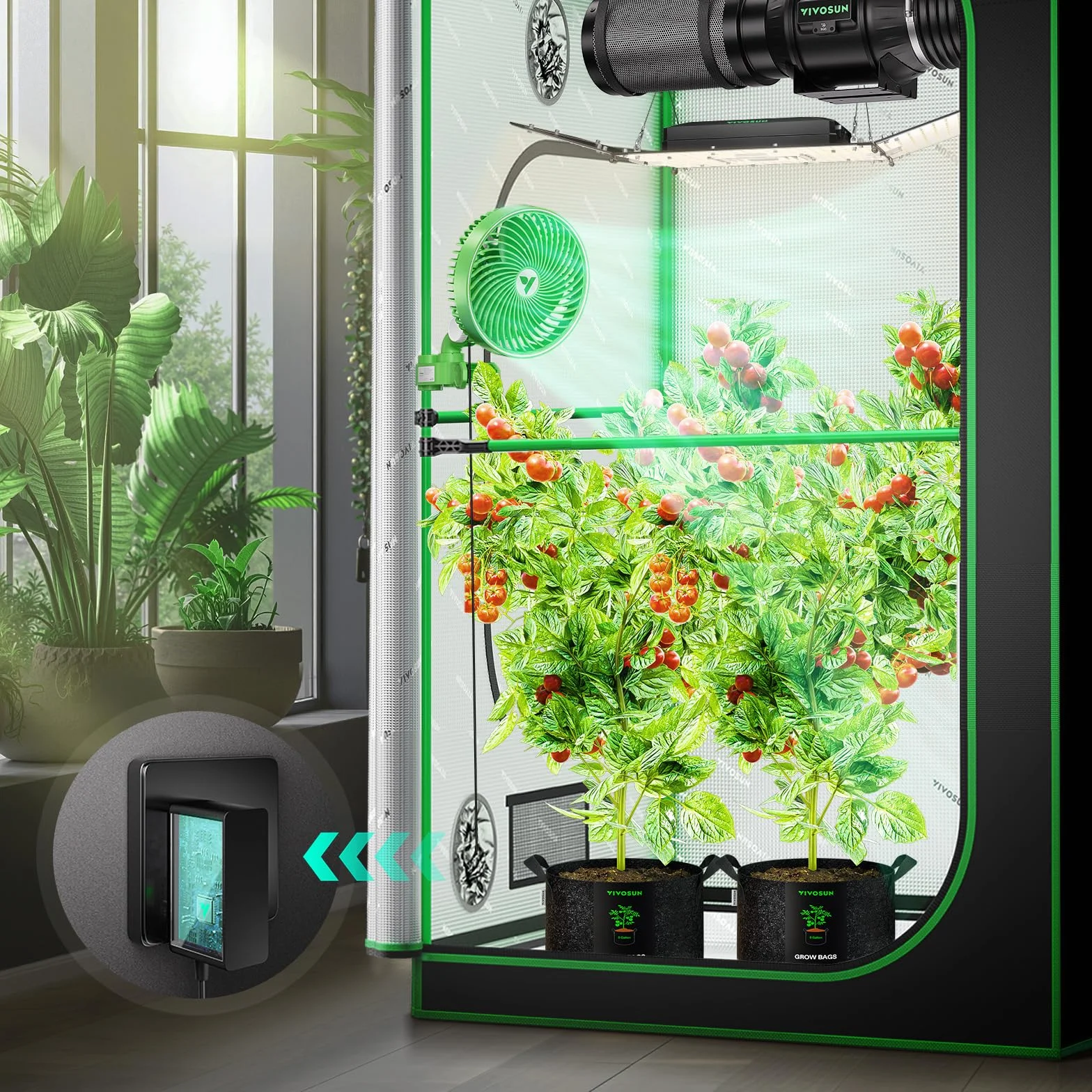 VIVOSUN AeroWave E6 Grow wentylator namiotowy 15 cm, silnik EC, inteligentne sterowanie Wi-Fi, opatentowany w USA, automatyczny wentylator oscylacyjny z klipsem, odporny na warunki atmosferyczne