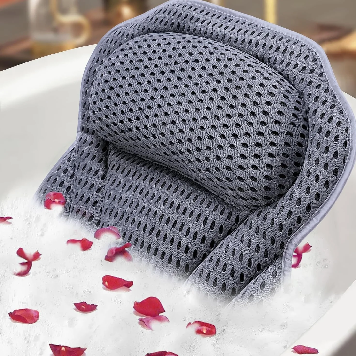 ADOV Luksusowa poduszka łazienkowa, antypoślizgowa, wygodna poduszka do wanny z 6 przyssawkami, ergonomiczna poduszka na zagłówek 4D, podparcie głowy, ramion, szyi i pleców, do domu, spa, jacuzzi