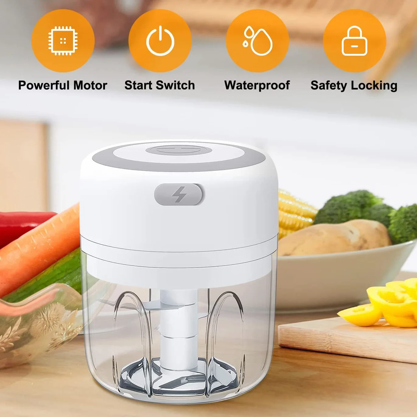 Elektryczny siekacz do żywności, rozdrabniacz do cebuli, 250 ml, mini młynek do kuchni, kuchennego robota kuchennego i blendera, bezprzewodowy przenośny elektryczny rozdrabniacz czosnku z ładowaniem