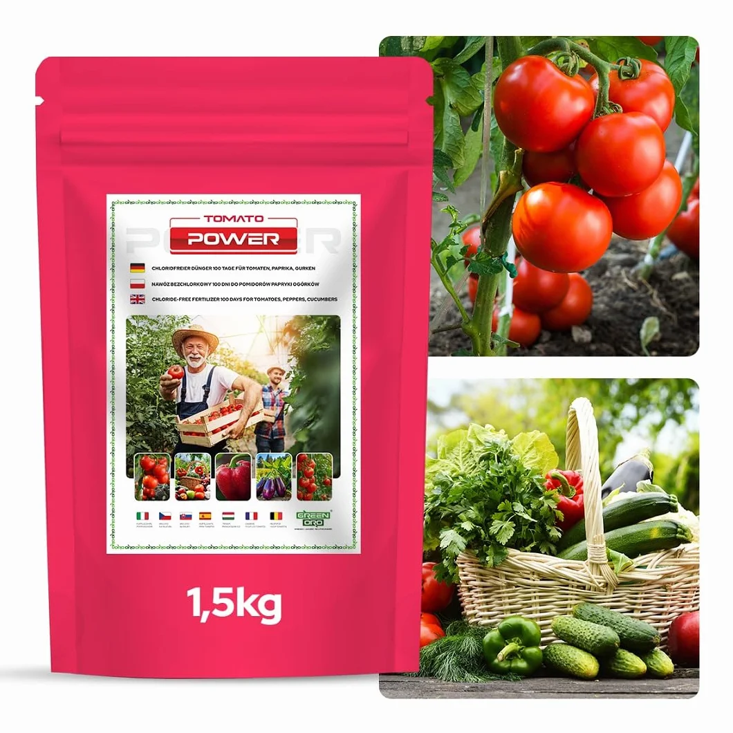 TOMATO POWER 1,5 KG – Specjalistyczny nawóż do pomidorów, papryki, cukinii, bakłażanów, ziemniaków, ogórków i dyni – Długotrwałe działanie do 100 dni