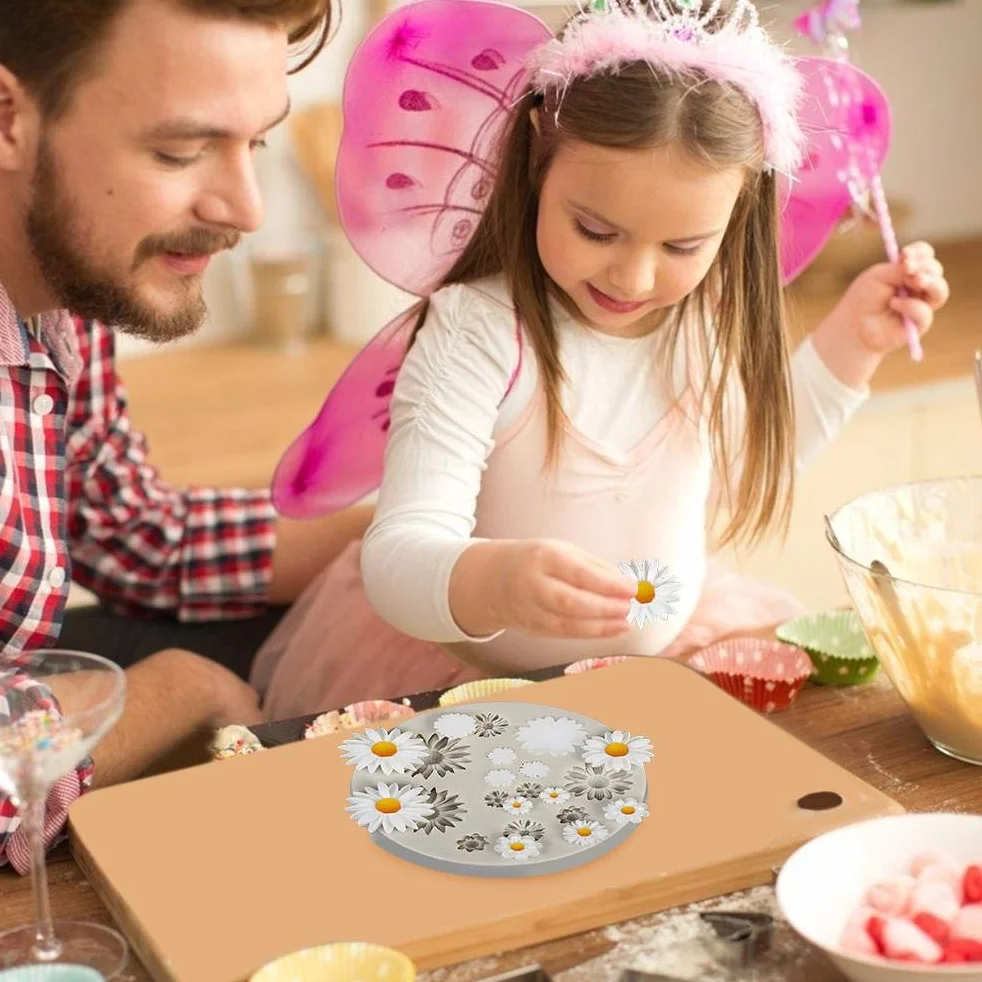 HEITIGN Silikonowa forma do ciasta kwiatowego, wzór róży/stokrotki, nieprzywierająca, wielokrotnego użytku
