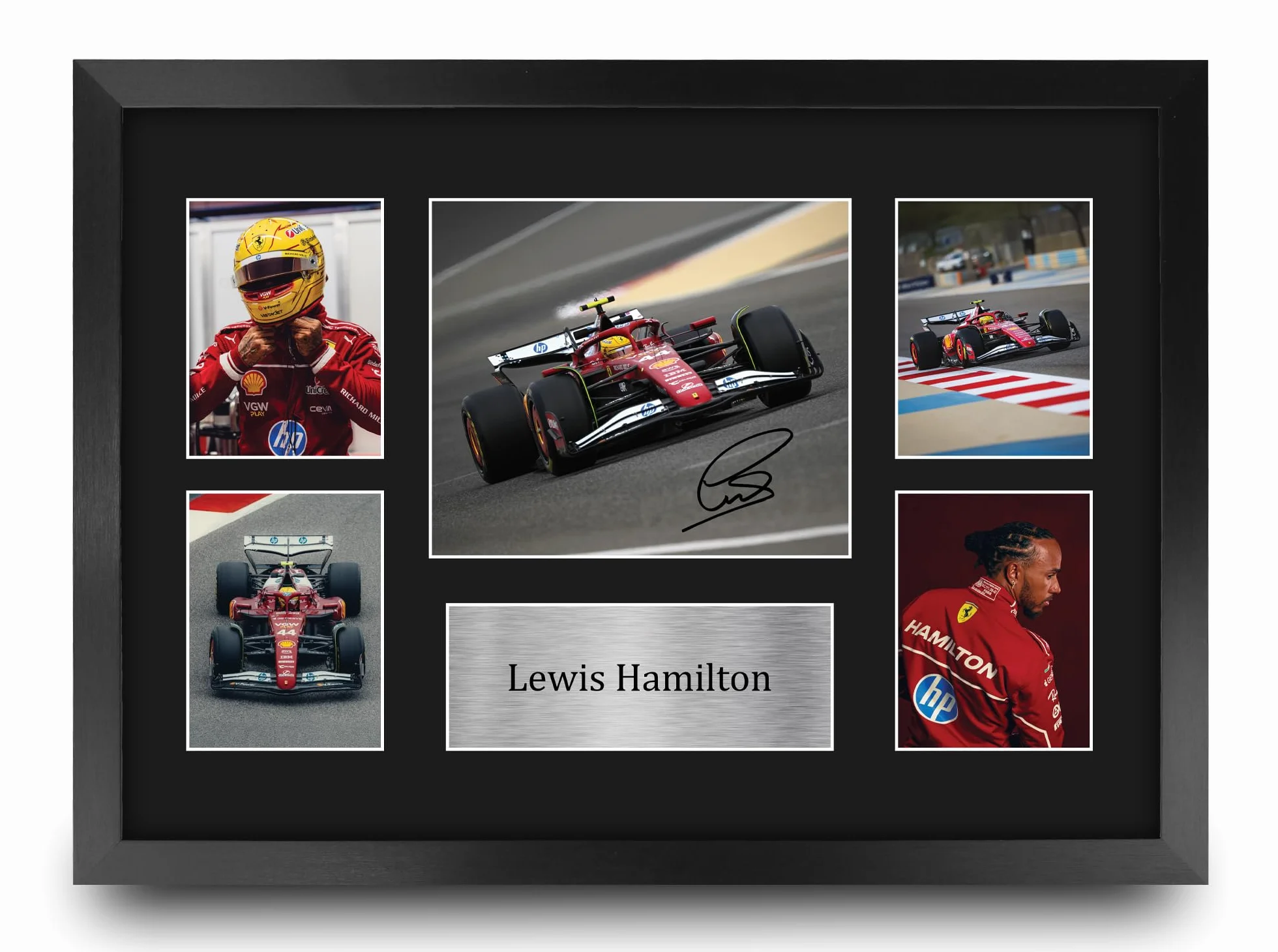 HWC Trading Lewis Hamilton Ferrari Prezenty Z Nadrukiem Podpisane Zdjęcie Z Autografem Dla Fanów Wyścigów F1 Formuły 1 - A3 Oprawione