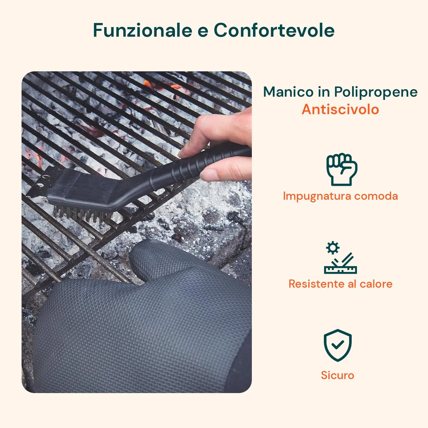 Avilia Szczotka do grilla ze skrobakiem – szczotka do grilla ze stali nierdzewnej z ergonomicznym uchwytem PP, akcesoria do grilla do czyszczenia grilla, długość 29 cm