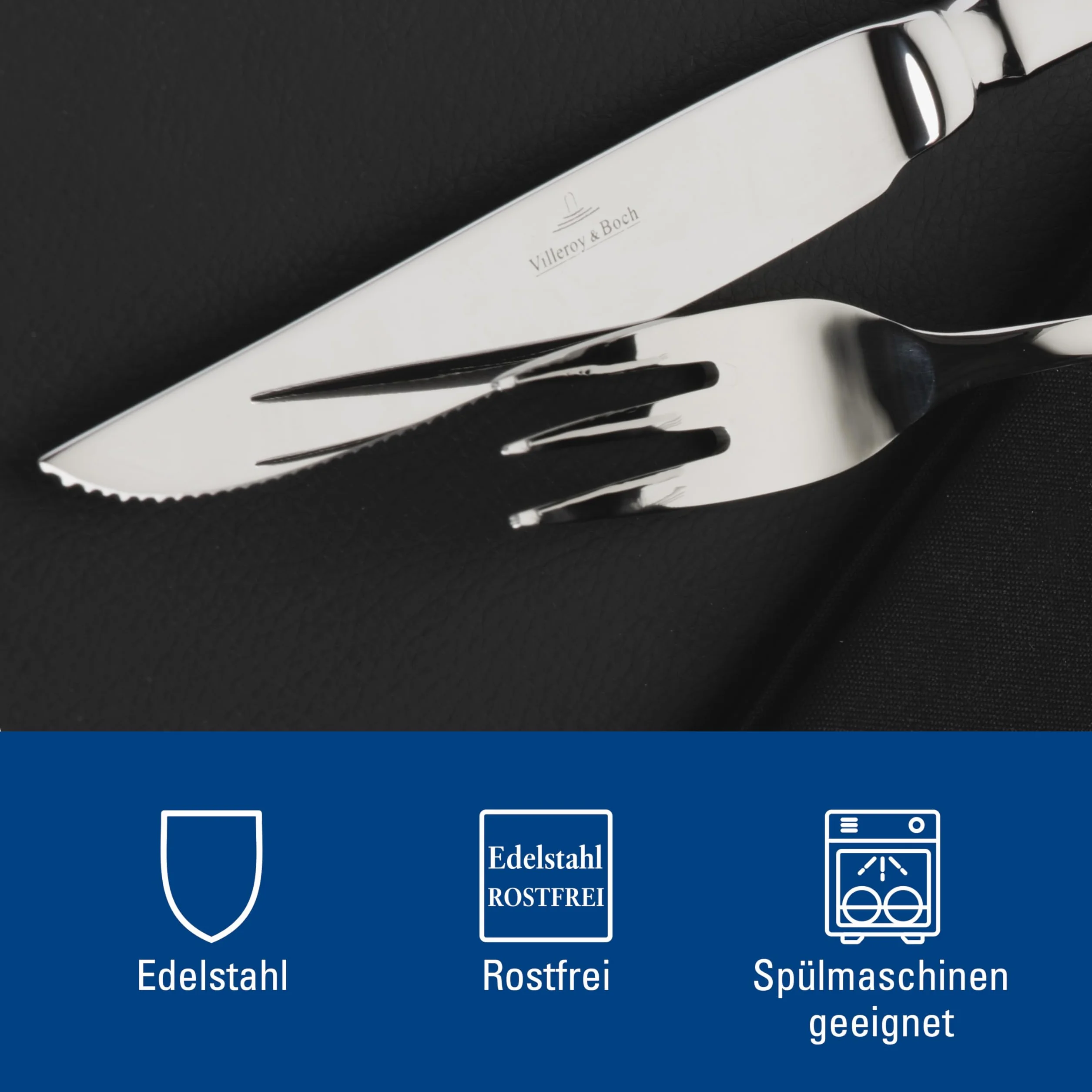 Villeroy & Boch 1263399374 Oscar Steak, 12-częściowy zestaw stalowych sztućców dla maksymalnie 6 osób, nadaje się do mycia w zmywarce, 28,5 x 20 x 5 cm, biały