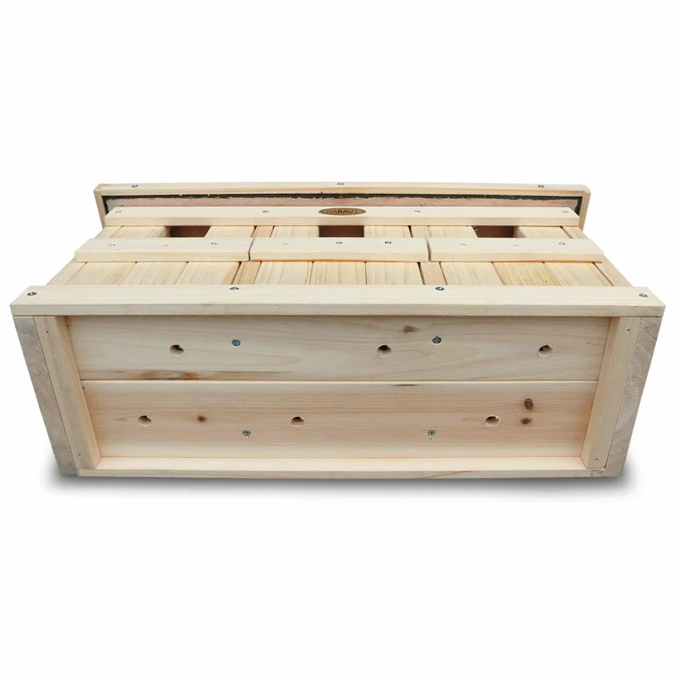 HABAU Budka lęgowa i wróble z 3 komorami inkubacyjnymi, z litego drewna, 45,5 x 17 x 23 cm