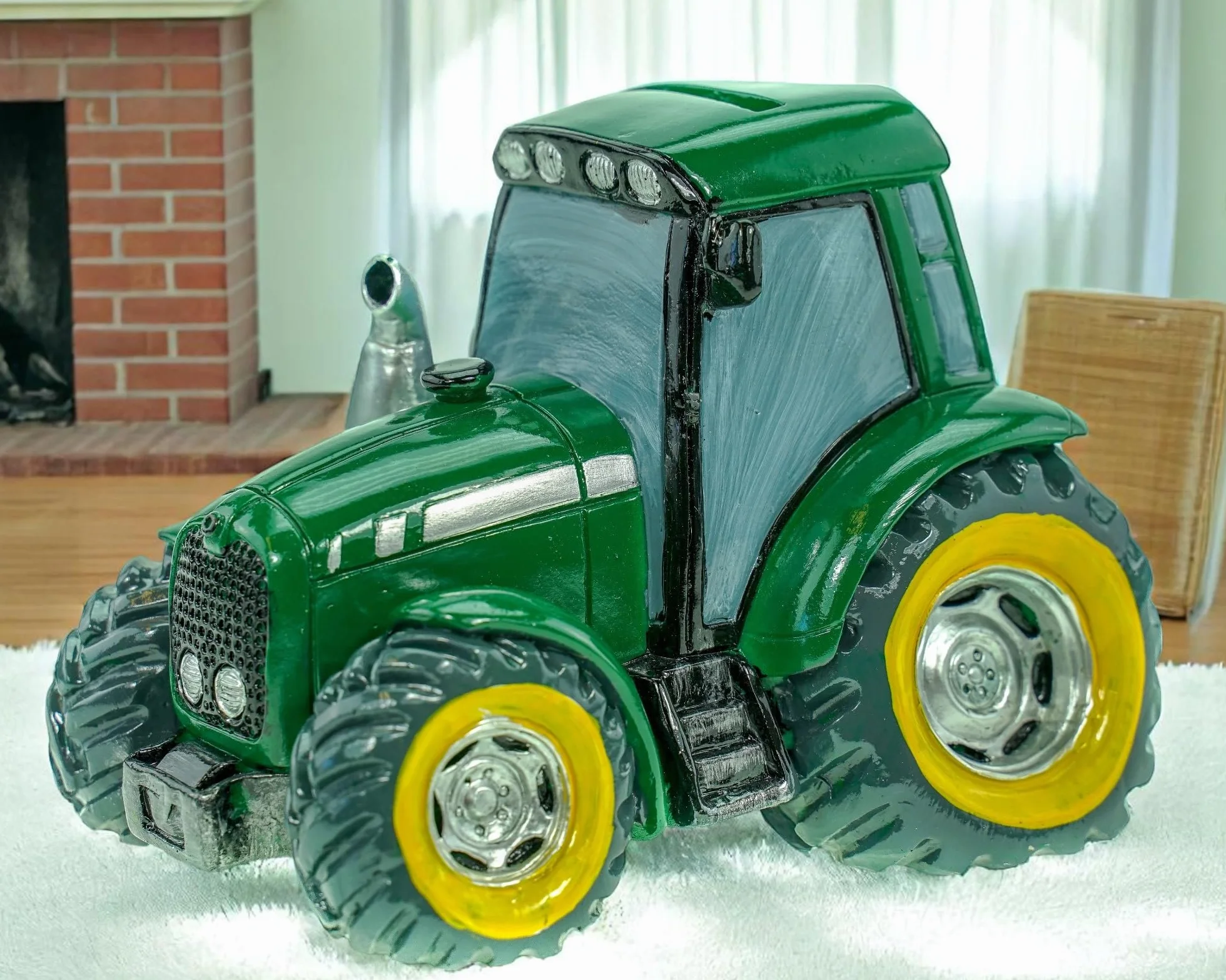 Kremers Schatzkiste Zielona skarbonka, traktor, ręcznie malowana, 16 cm, figurka, farma, prezent dla dzieci i dorosłych, prezent w stylu rolniczym, w stylu komiksowym