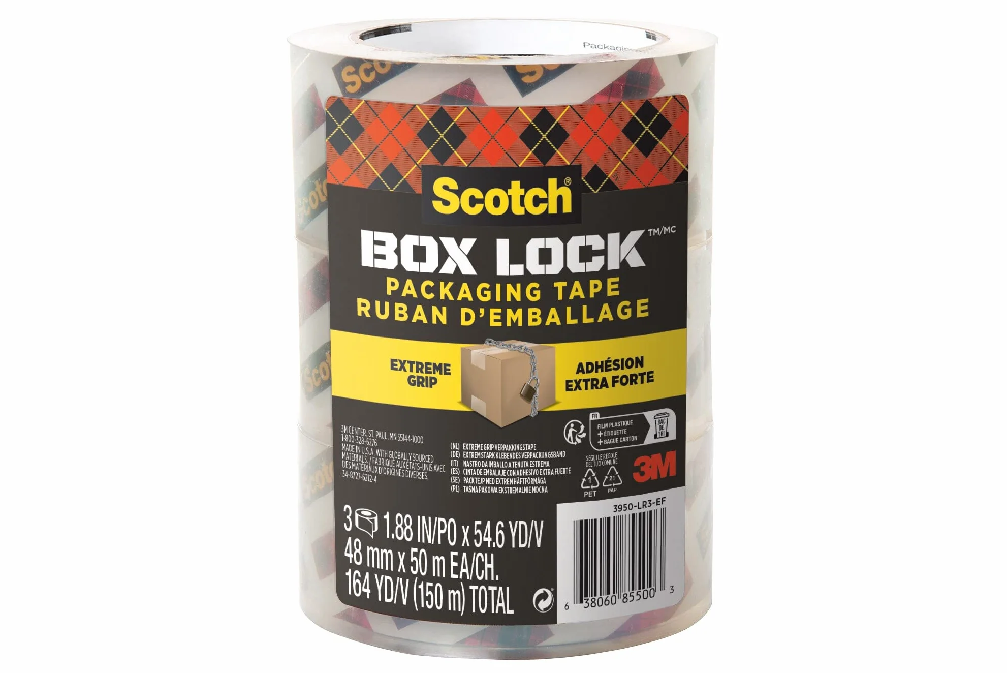 Scotch Box Lock 7100262924 Taśma Klejąca, Bezbarwny, 3 x 48 mm x 50 m