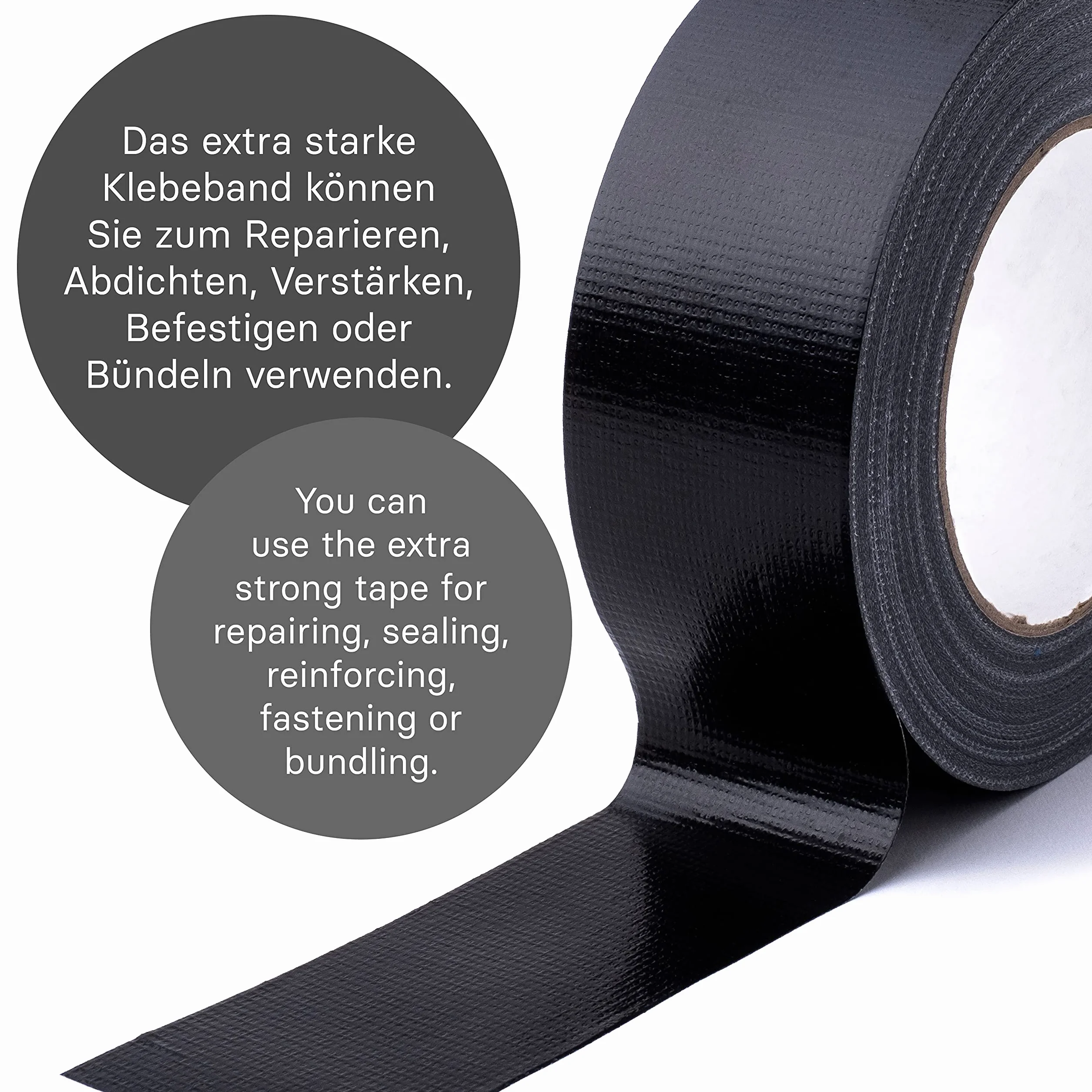 MAXKO Taśma pancerna, bardzo mocna, czarna, 50 m x 50 mm – wzmocniona tkaniną taśma foliowa, taśma z tkaniny, taśma pancerna, taśma izolacyjna