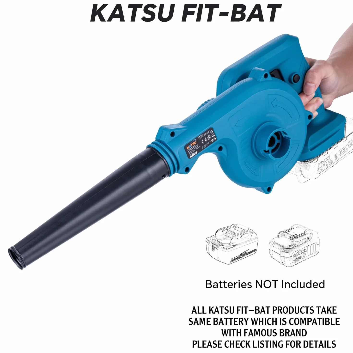 KATSU FIT-BAT akumulatorowa dmuchawa 21 V, przenośna dmuchawa do liści do domu, ogrodu, pielęgnacji trawnika, odkurzanie liści, usuwanie kurzu z narożników samochodowych, bez baterii i ładowarki