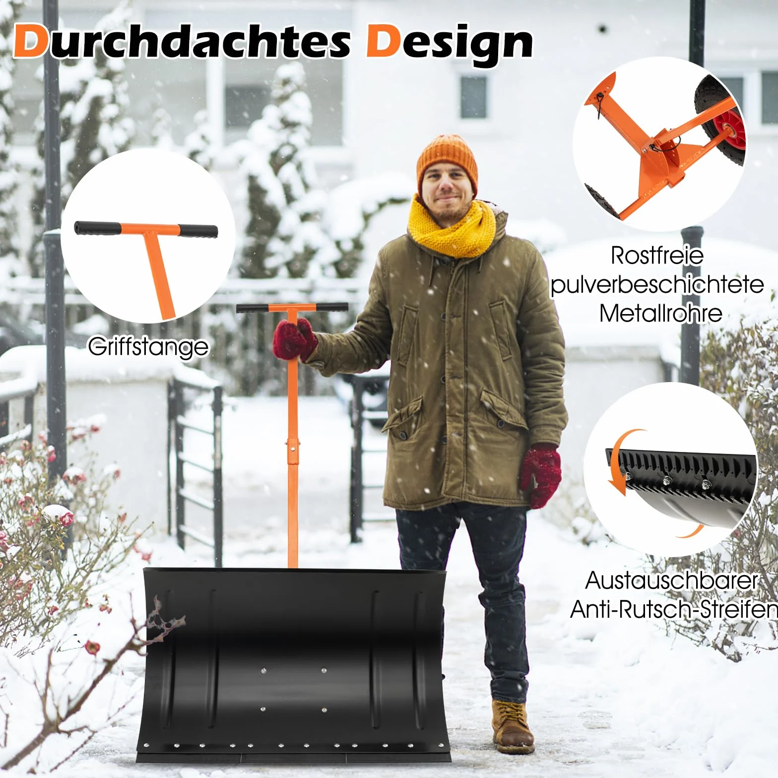 COSTWAY Łopata do śniegu na kółkach z regulacją wysokości, tarcza do śniegu 74 cm, szerokość robocza 49 cm, chroniąca plecy szufla do śniegu z regulowanym kątem, odśnieżarka metalowa