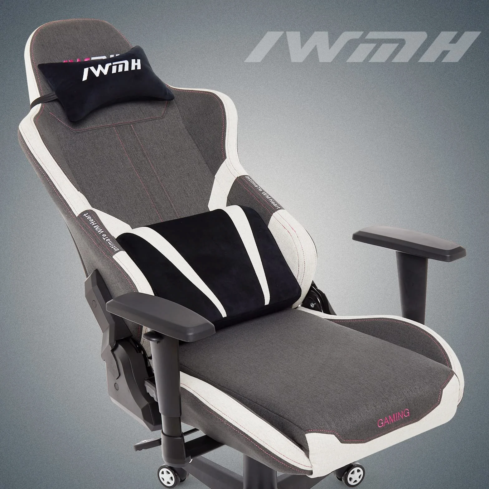 Intimate WM Heart Fotel gamingowy, gamingowy, ergonomiczny fotel obrotowy, z wysokim oparciem, krzesło komputerowe z funkcją przechylania, jasnoszare, białe, 49 x 56 x 131 cm