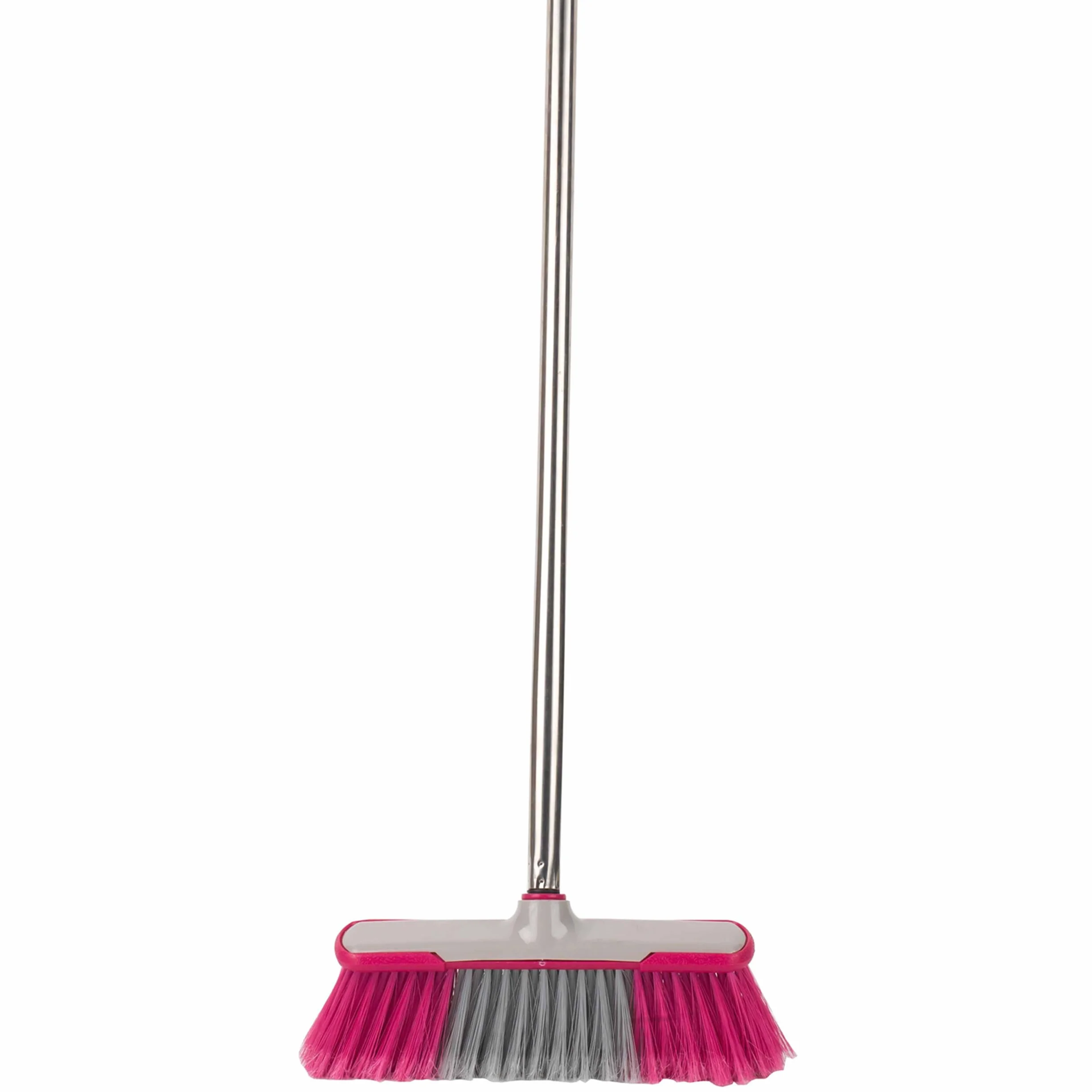 Kleeneze KL062437EU Soft Bristle Sweeping Brush, Indoor Floor Sweeper Broom, Perfect for Kitchen/Laminate/Vinyl/Hard Floors, 1.2 Metre Handle, Stainless Steel, Grey/Pink